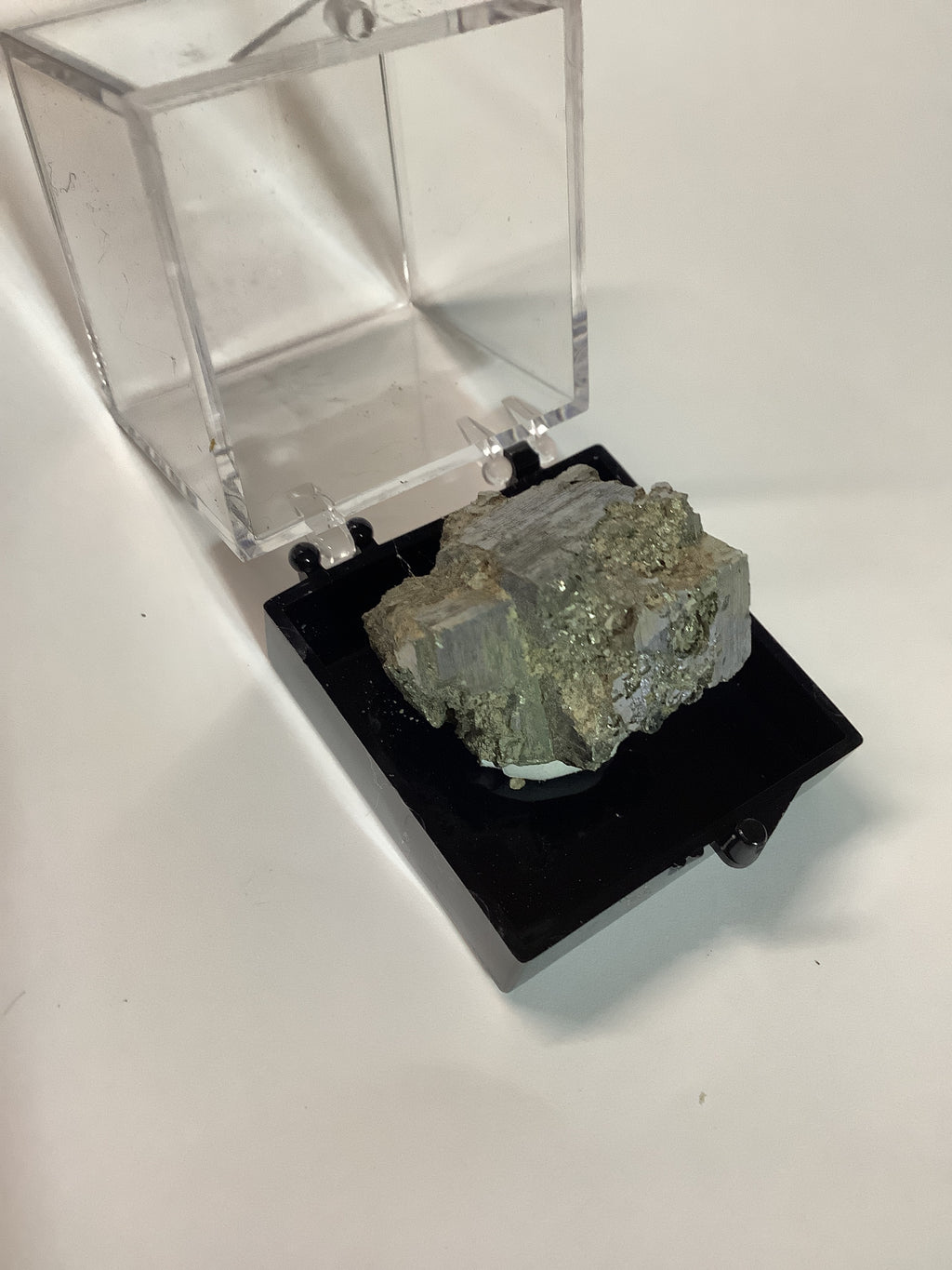 Arkansas Pyrite Cube Cluster in Acrylic Display Case - Specimen #8