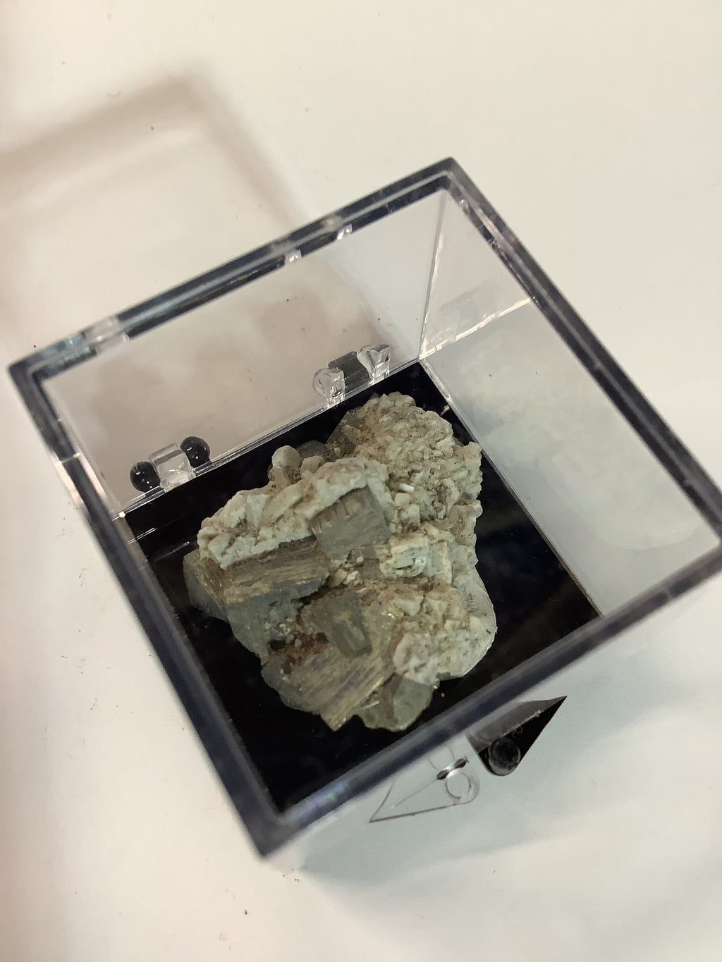 Arkansas Pyrite Cubes with Barite Matrix in Acrylic Display Case - Specimen #3