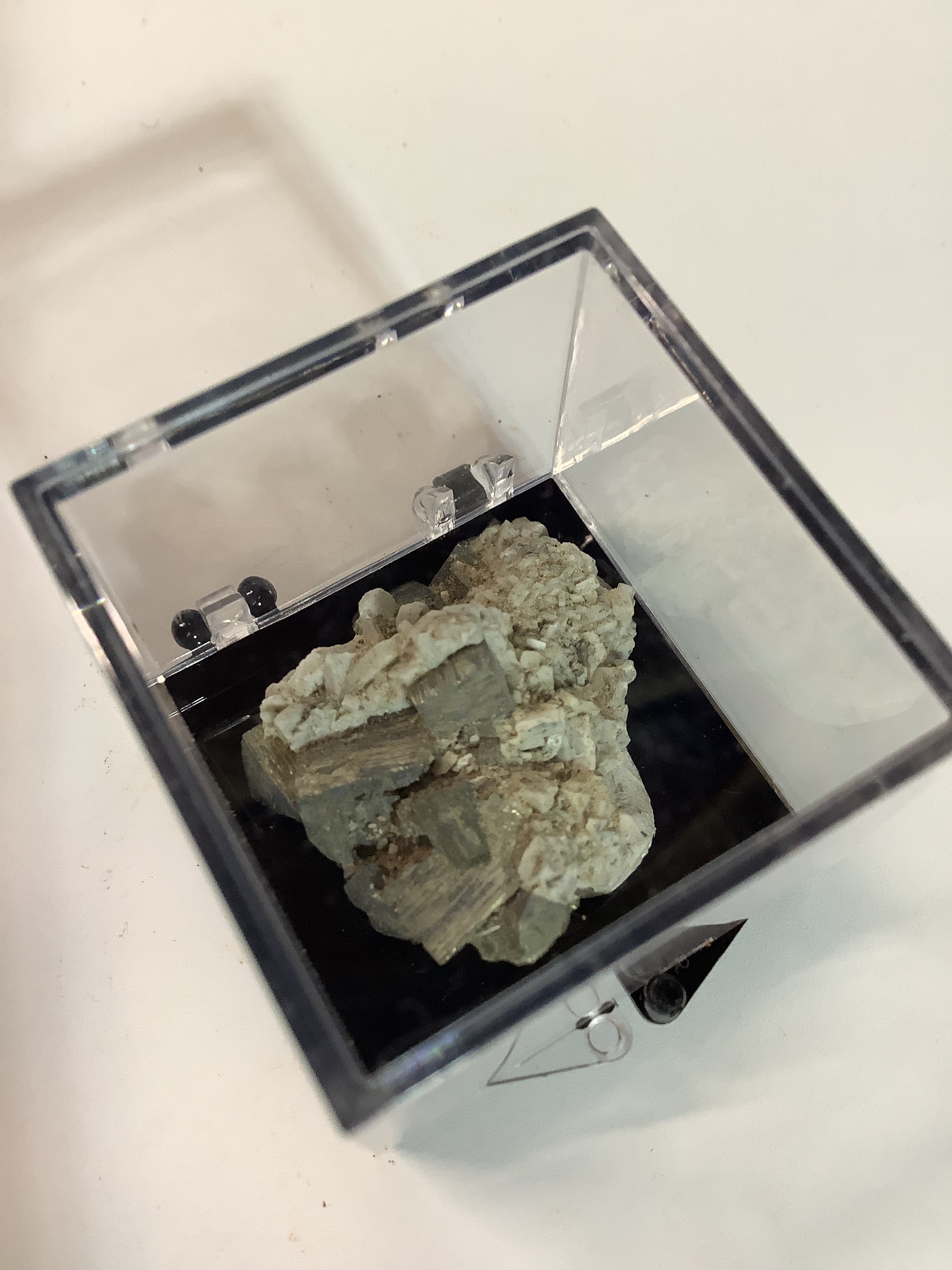 Arkansas Pyrite Cubes with Barite Matrix in Acrylic Display Case - Specimen #3
