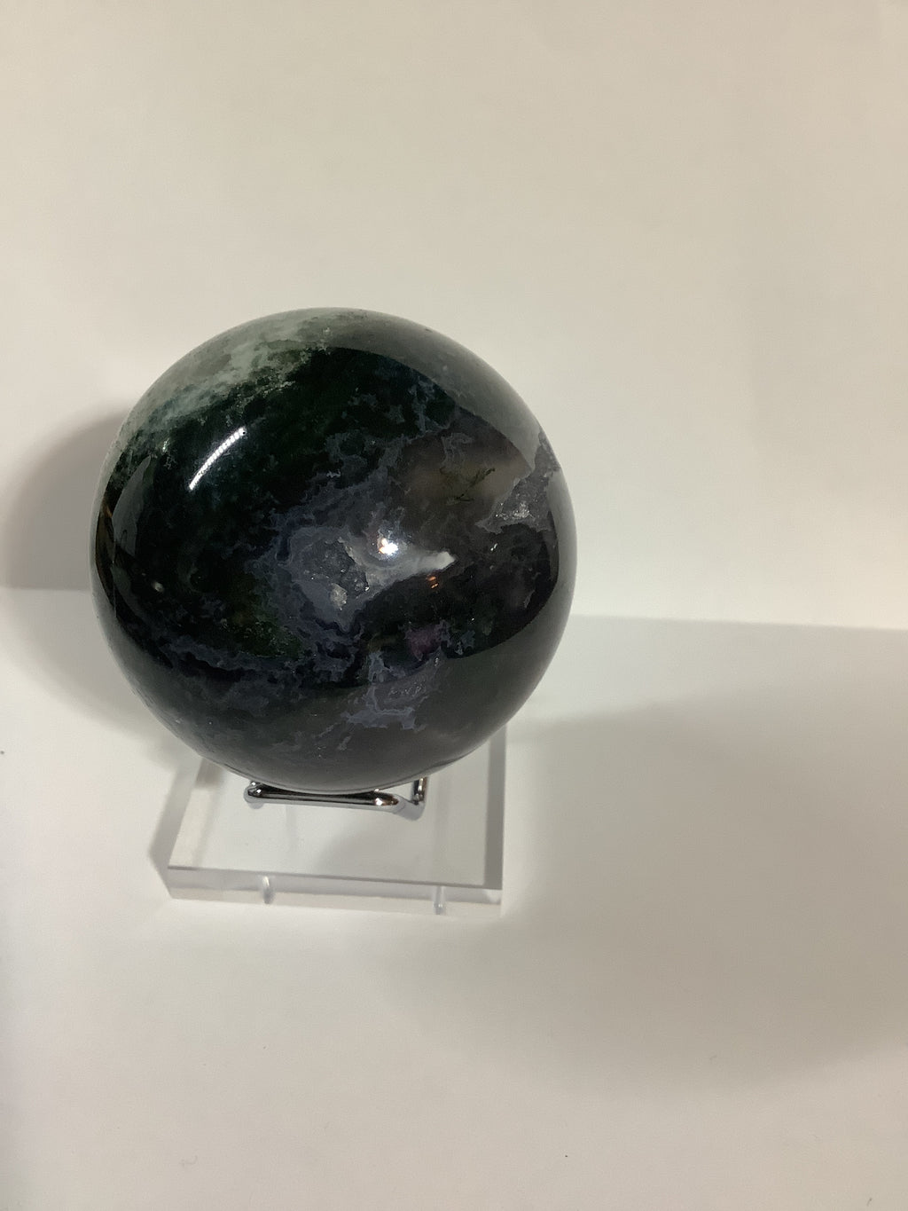 Moss Agate Sphere with Natural Druzy Crystal Pockets