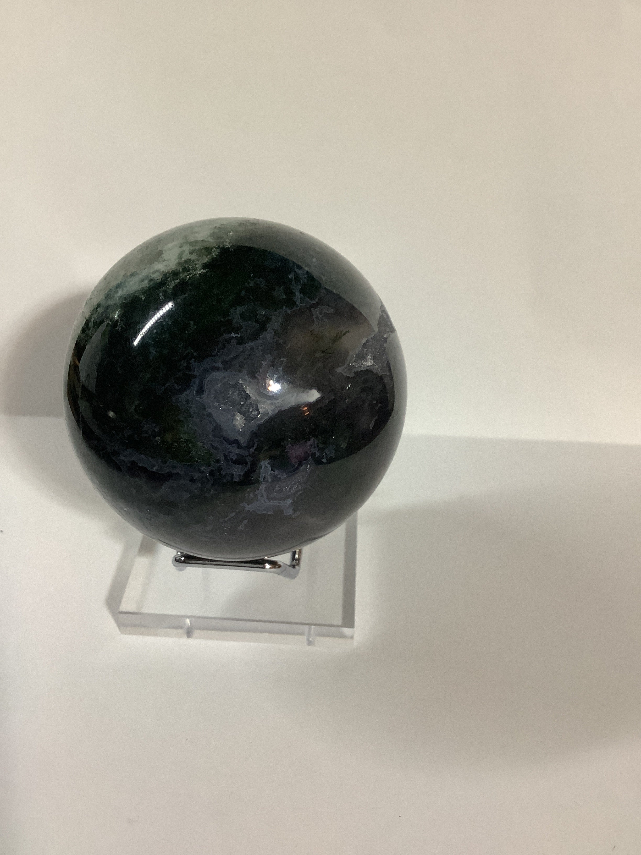 Moss Agate Sphere with Natural Druzy Crystal Pockets