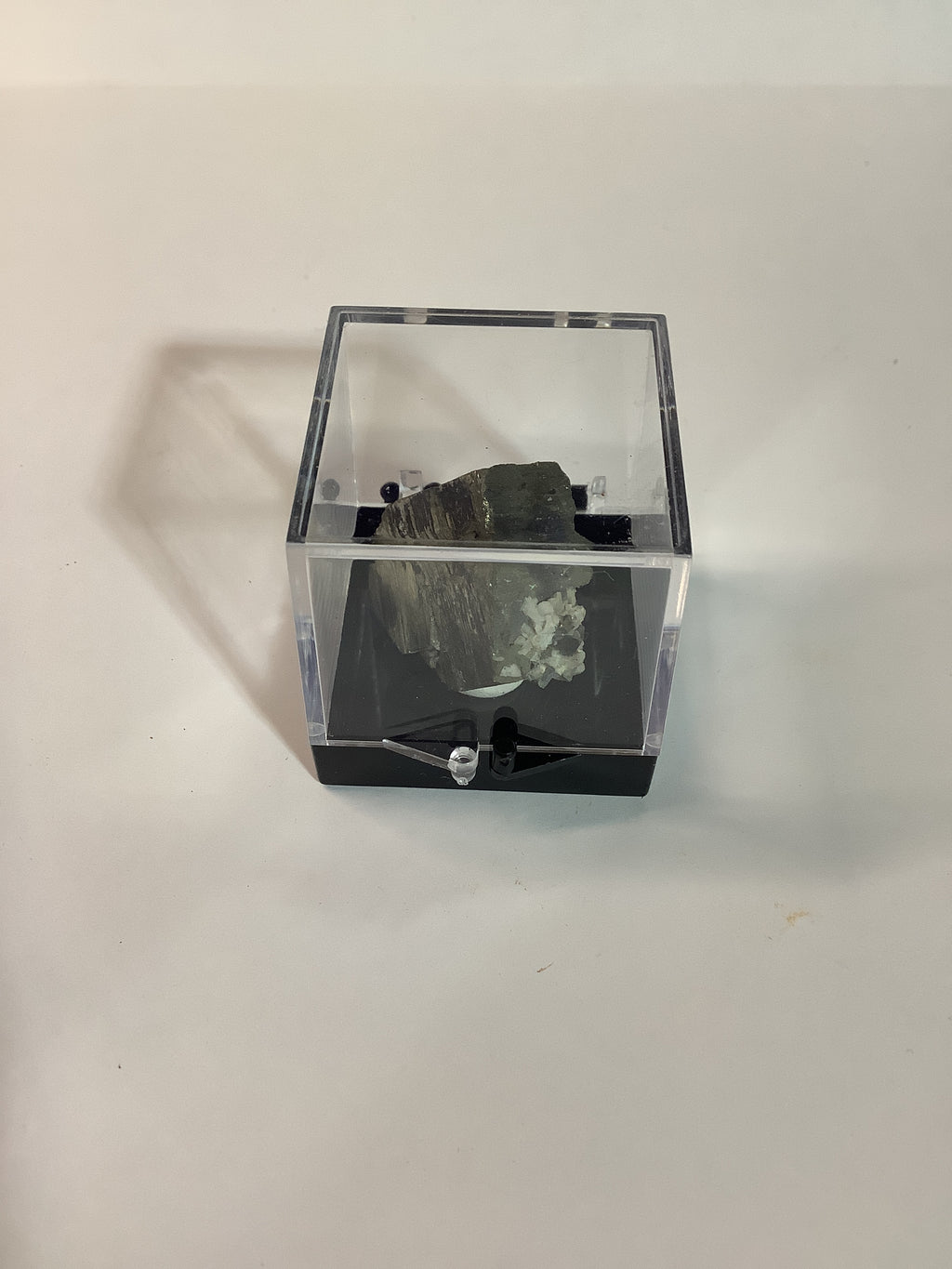 Arkansas Pyrite Cube with Barite in Acrylic Display Case - Specimen #1
