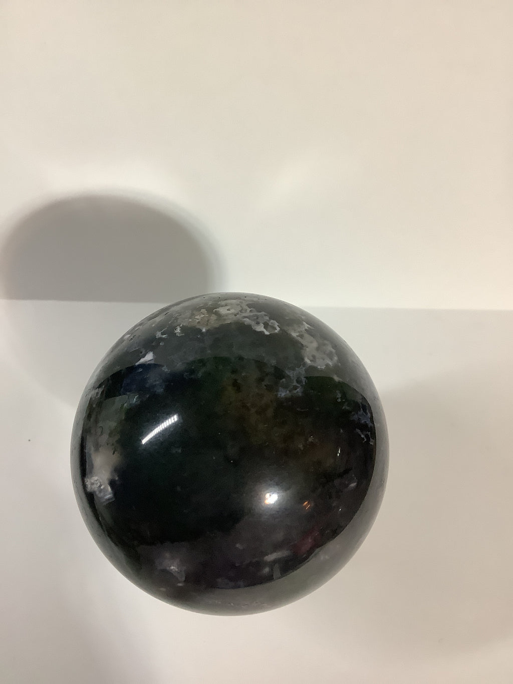 Moss Agate Sphere with Natural Druzy Crystal Pockets