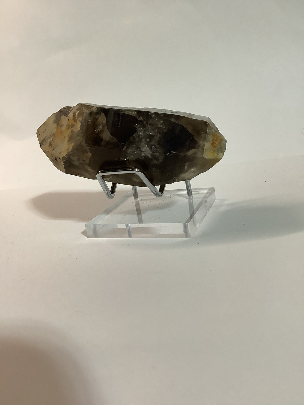 Large Arkansas Smoky Quartz Double Terminated Point with Oreo Phantom Caps - Acrylic Display Stand