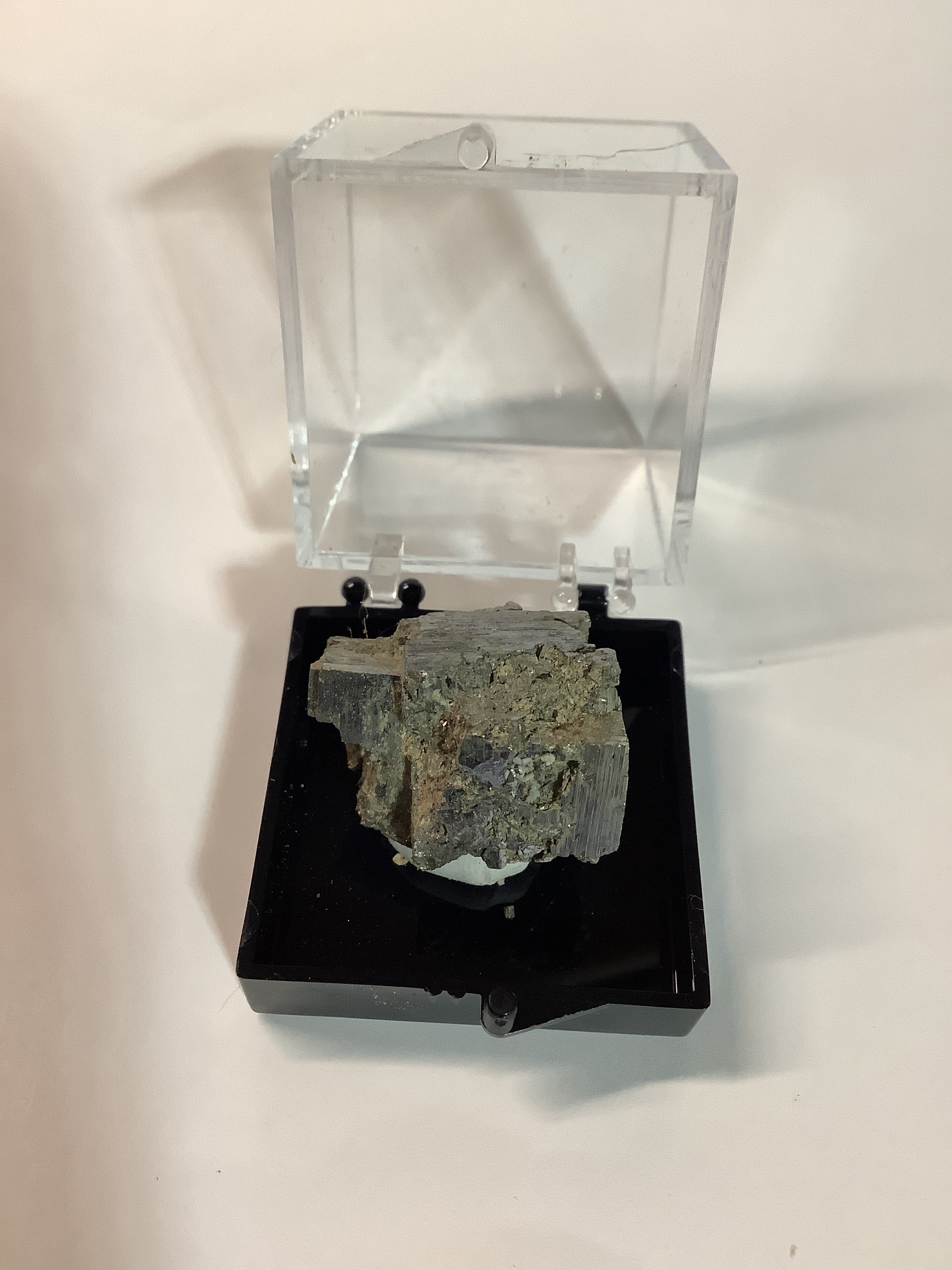 Arkansas Pyrite Cube Cluster in Acrylic Display Case - Specimen #8