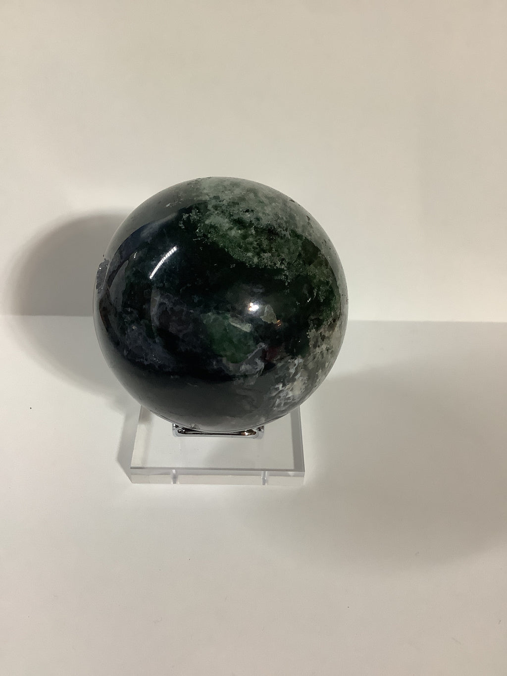 Moss Agate Sphere with Natural Druzy Crystal Pockets