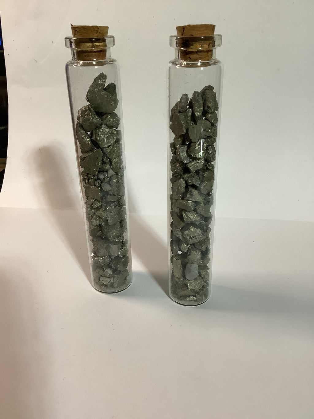 Arkansas Pyrite Chips & Cubes in Glass Cork Tube - Dealer's Choice