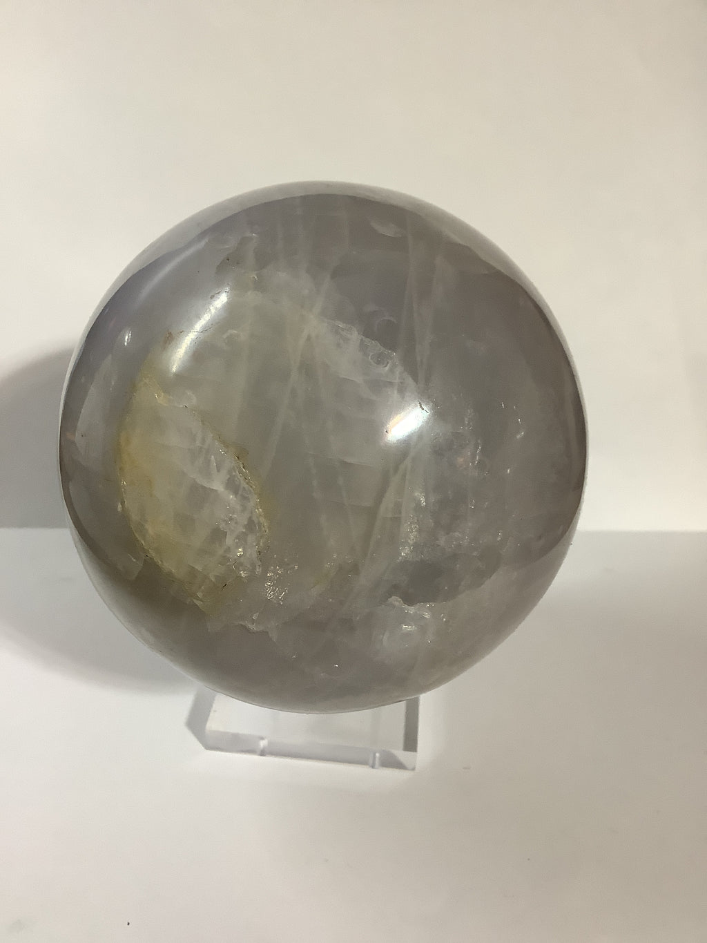 Blue Rose Quartz Sphere with Rainbow Flashes - 3lb 5oz