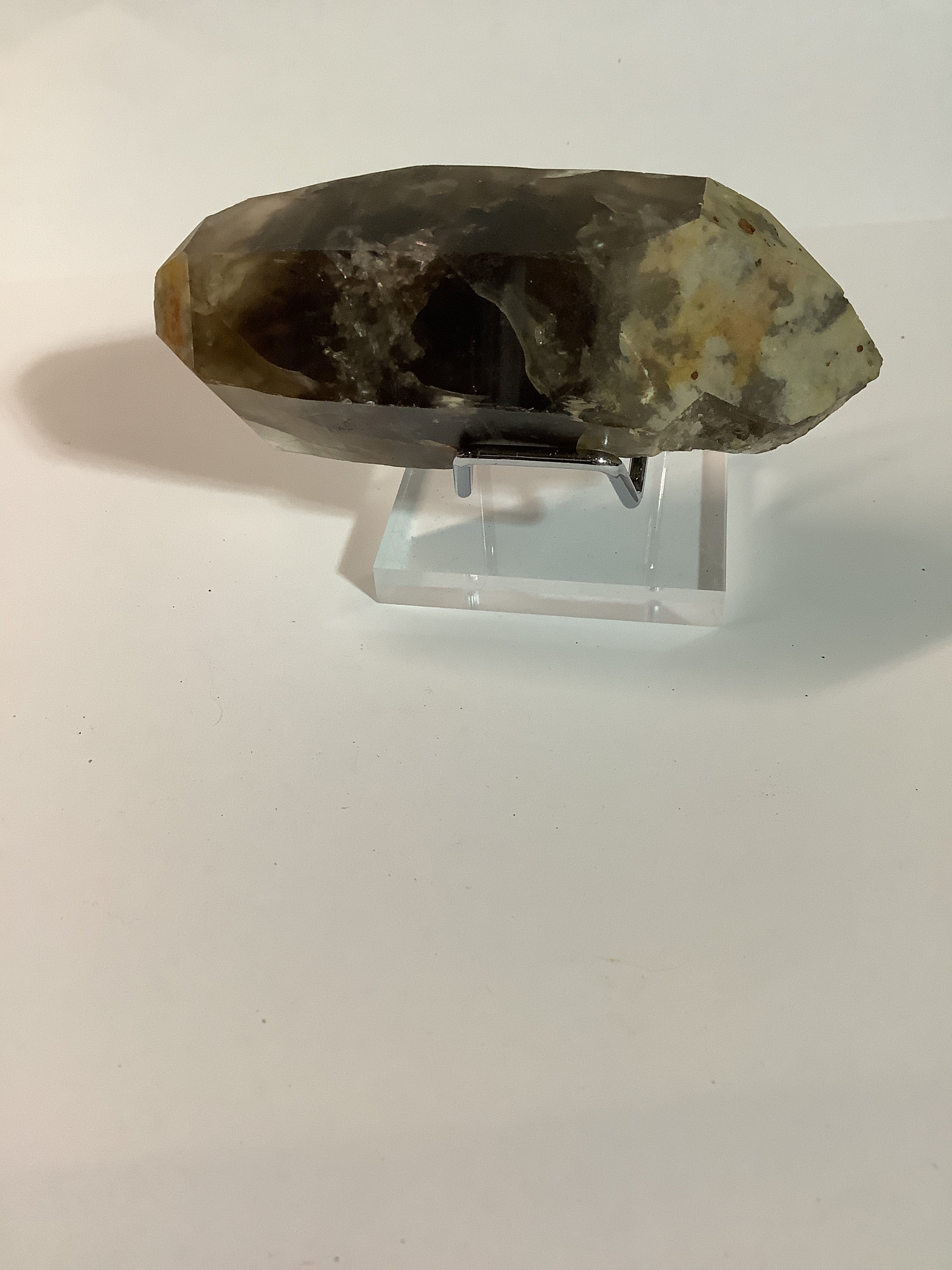 Large Arkansas Smoky Quartz Double Terminated Point with Oreo Phantom Caps - Acrylic Display Stand
