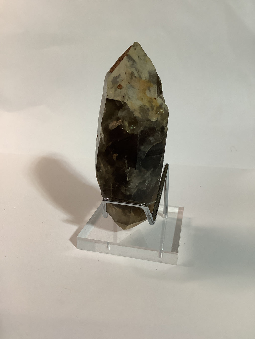 Large Arkansas Smoky Quartz Double Terminated Point with Oreo Phantom Caps - Acrylic Display Stand