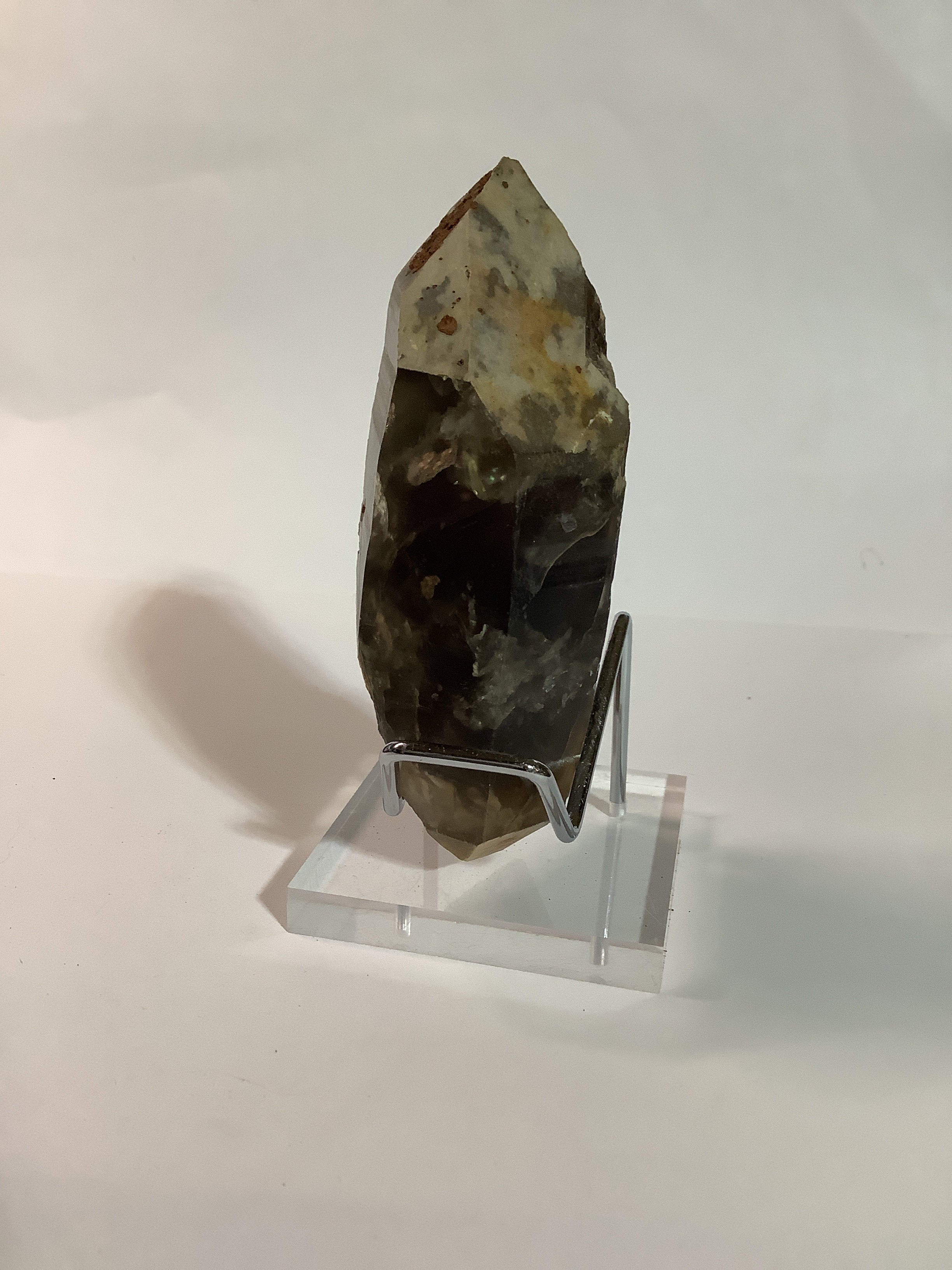 Large Arkansas Smoky Quartz Double Terminated Point with Oreo Phantom Caps - Acrylic Display Stand