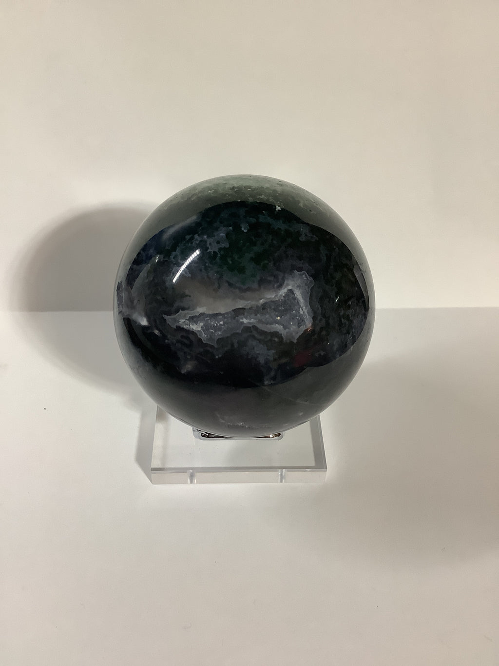 Moss Agate Sphere with Natural Druzy Crystal Pockets