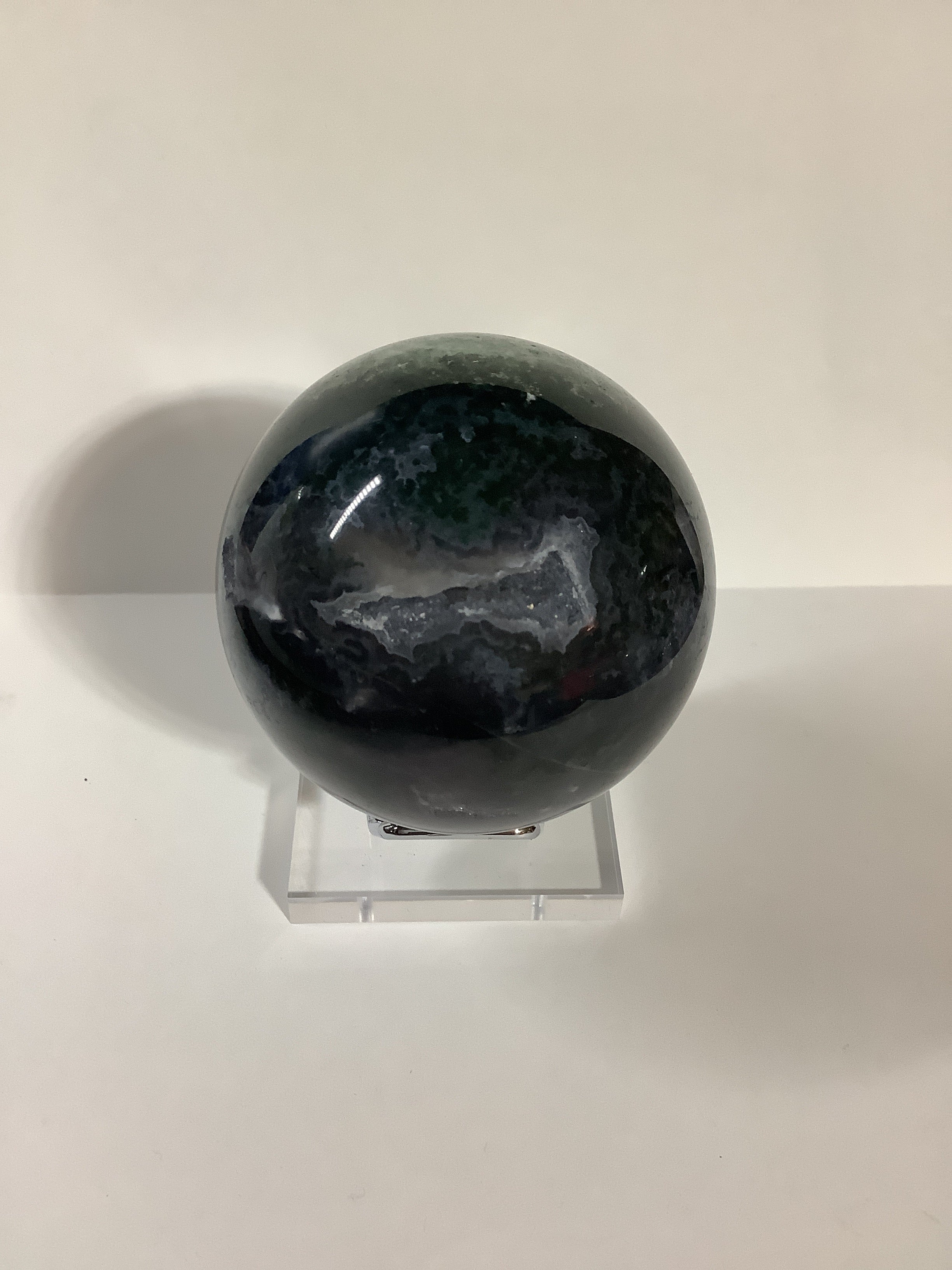 Moss Agate Sphere with Natural Druzy Crystal Pockets