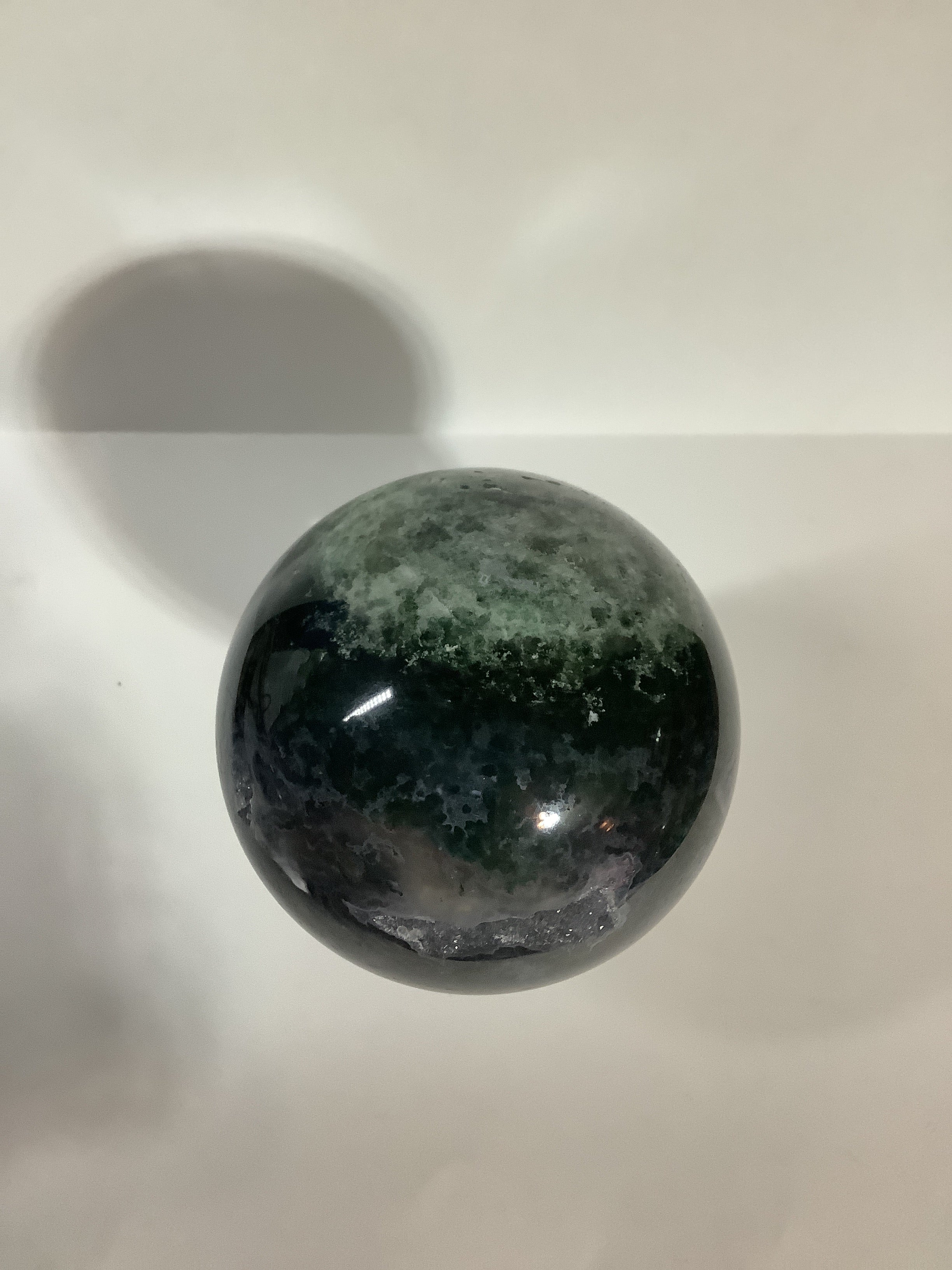 Moss Agate Sphere with Natural Druzy Crystal Pockets