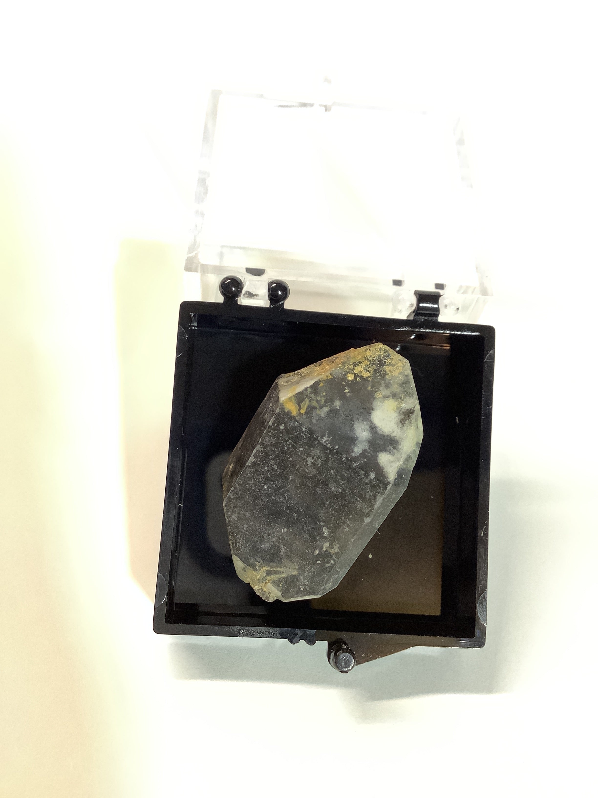 Arkansas Smoky Quartz Double Terminated Point with Oreo Phantom Caps - Acrylic Display Case