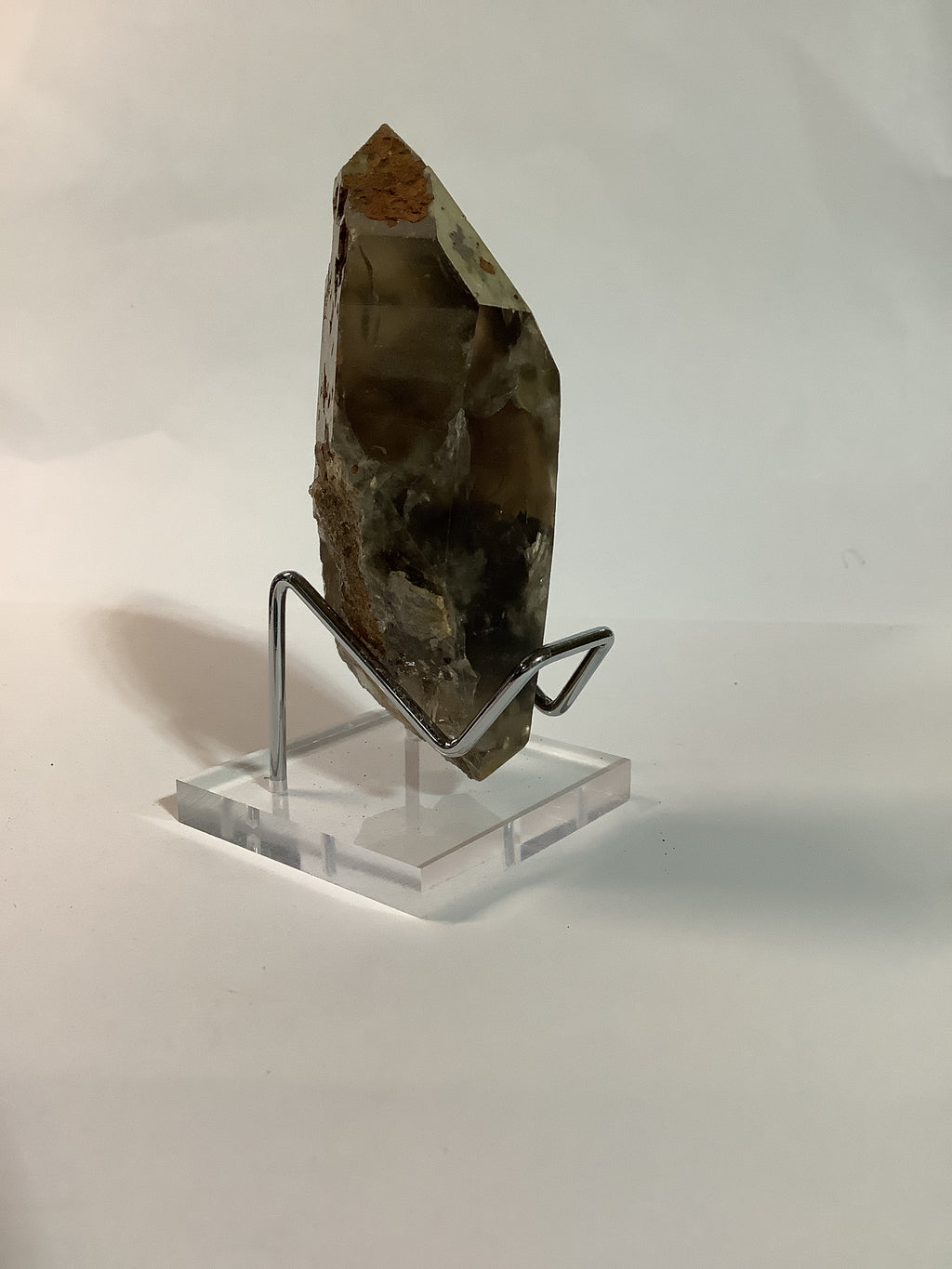 Large Arkansas Smoky Quartz Double Terminated Point with Oreo Phantom Caps - Acrylic Display Stand