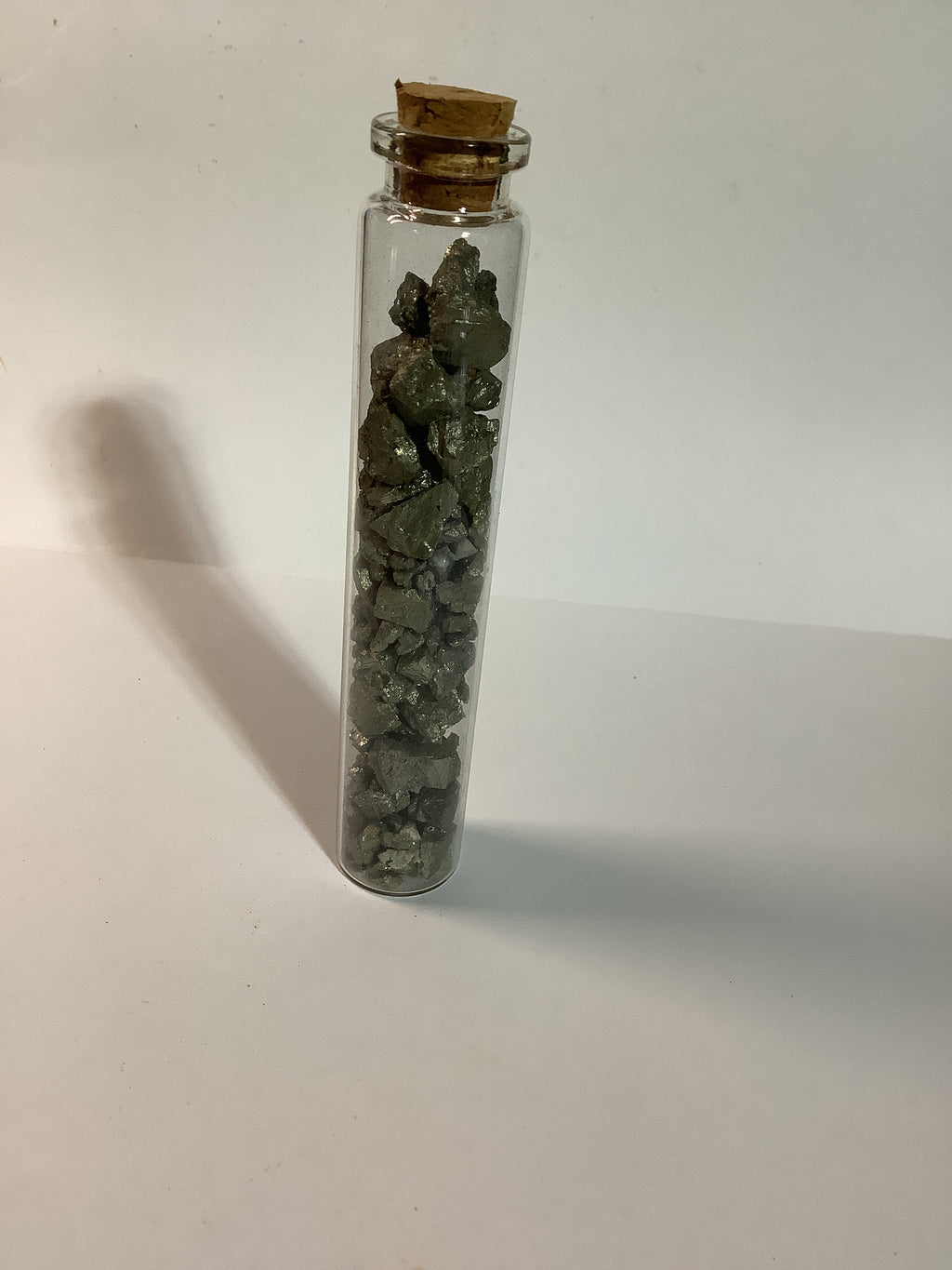 Arkansas Pyrite Chips & Cubes in Glass Cork Tube - Dealer's Choice