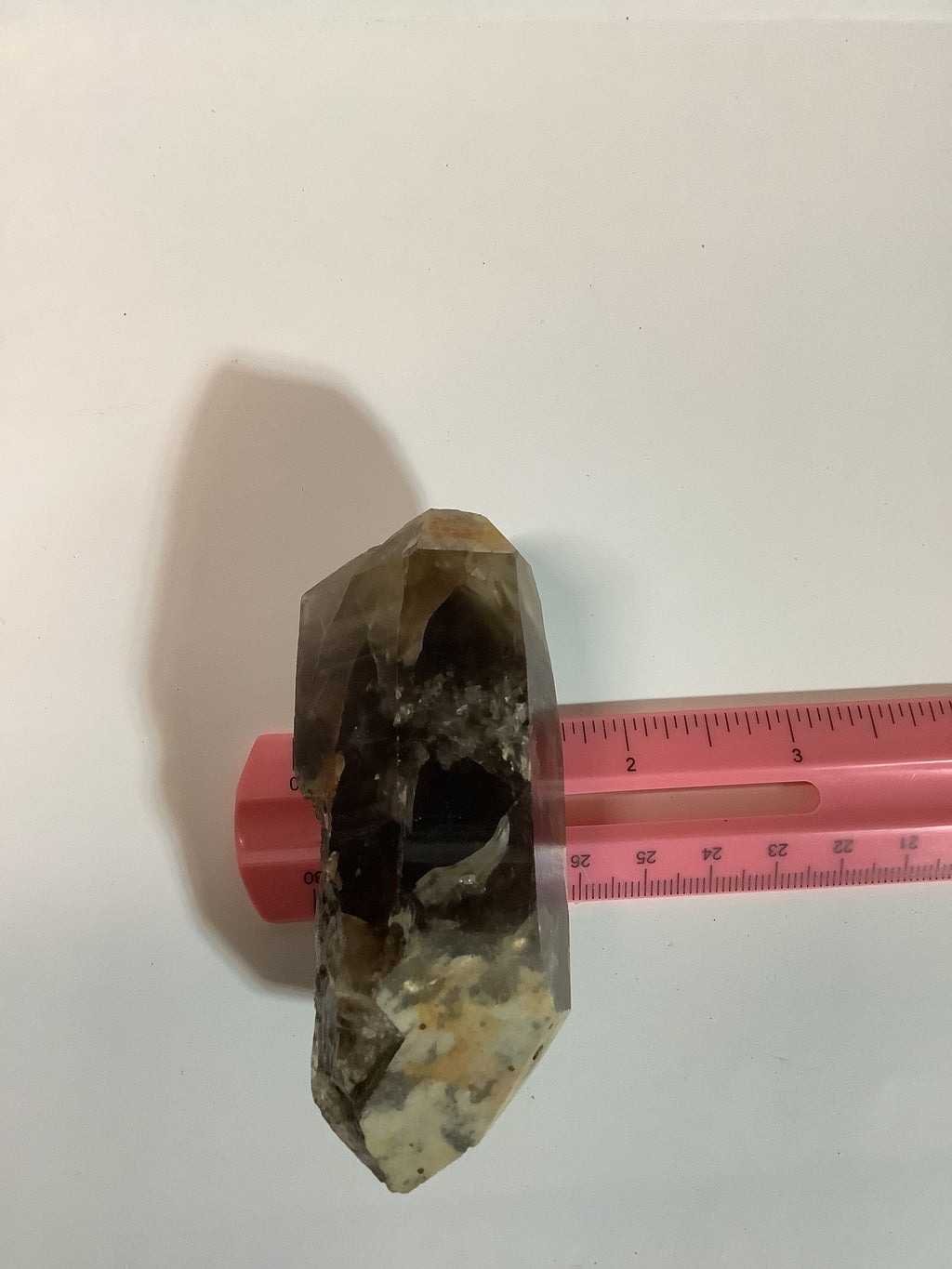 Large Arkansas Smoky Quartz Double Terminated Point with Oreo Phantom Caps - Acrylic Display Stand