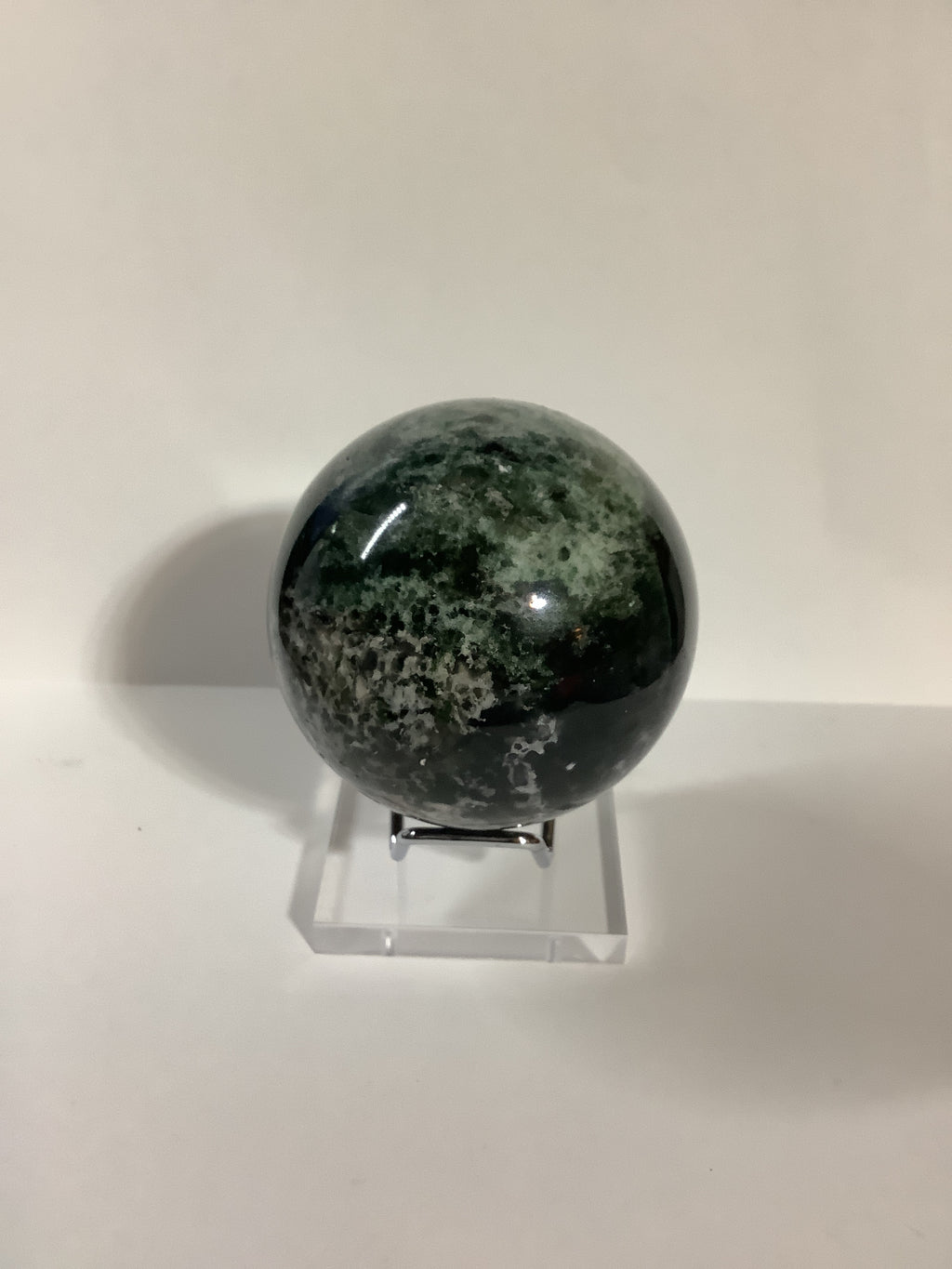 Moss Agate Sphere with Natural Druzy Crystal Pockets