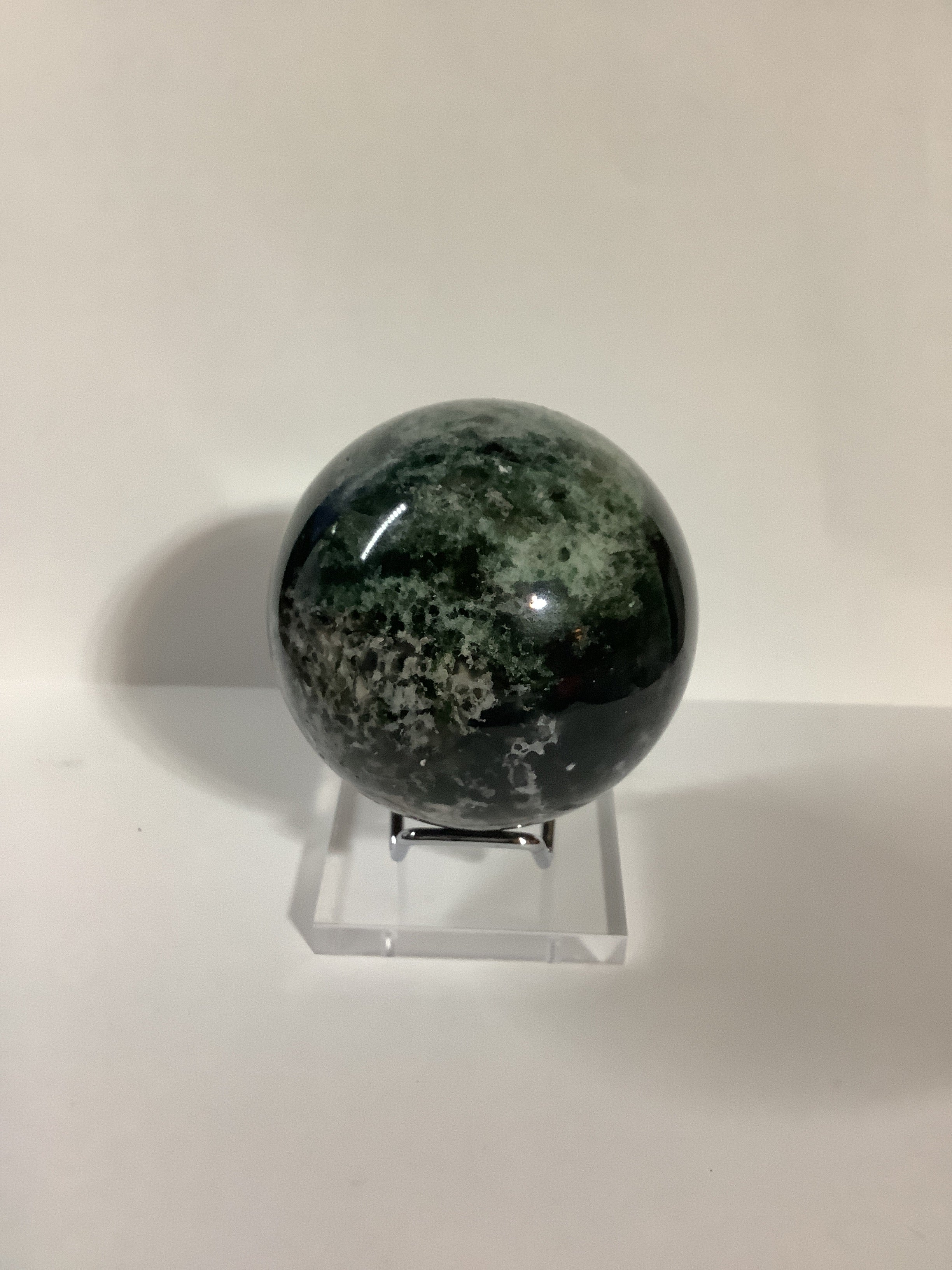 Moss Agate Sphere with Natural Druzy Crystal Pockets