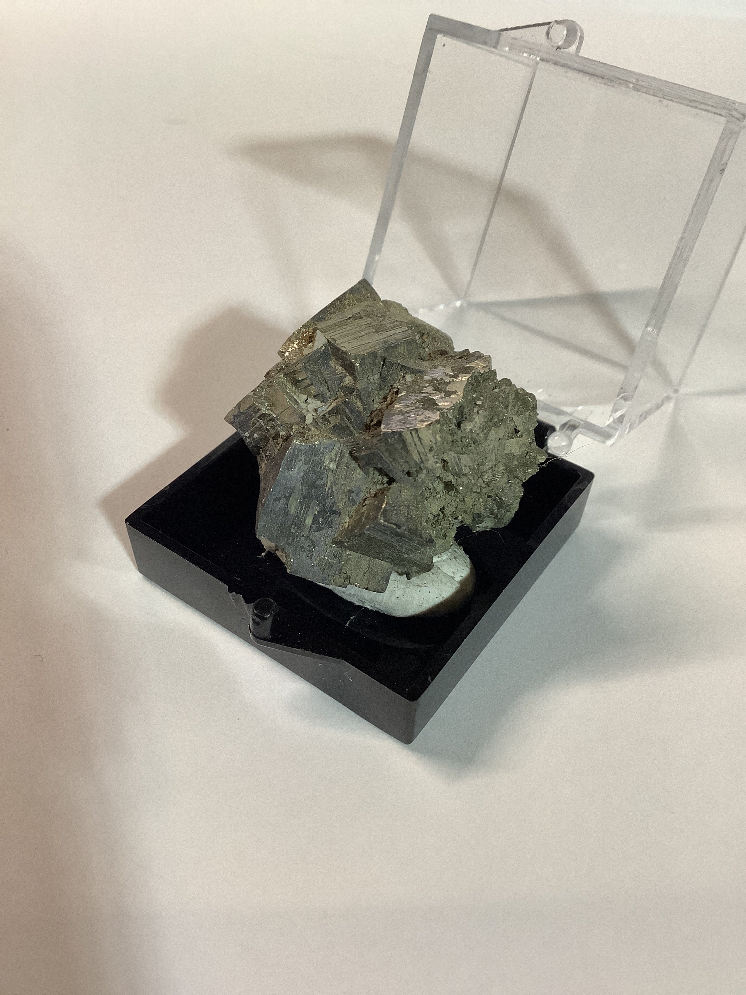 Arkansas Pyrite Cube Cluster in Acrylic Display Case - Specimen #6
