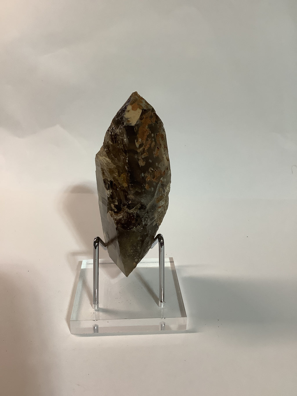 Large Arkansas Smoky Quartz Double Terminated Point with Oreo Phantom Caps - Acrylic Display Stand