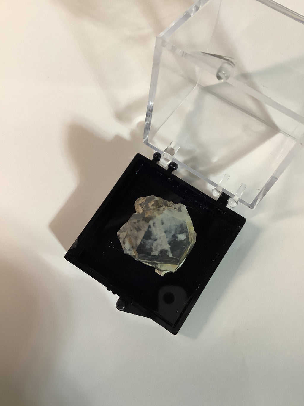 Arkansas Smoky Quartz Point with Oreo Phantom Caps & Oreo-Capped Hitchhikers - Acrylic Display Case