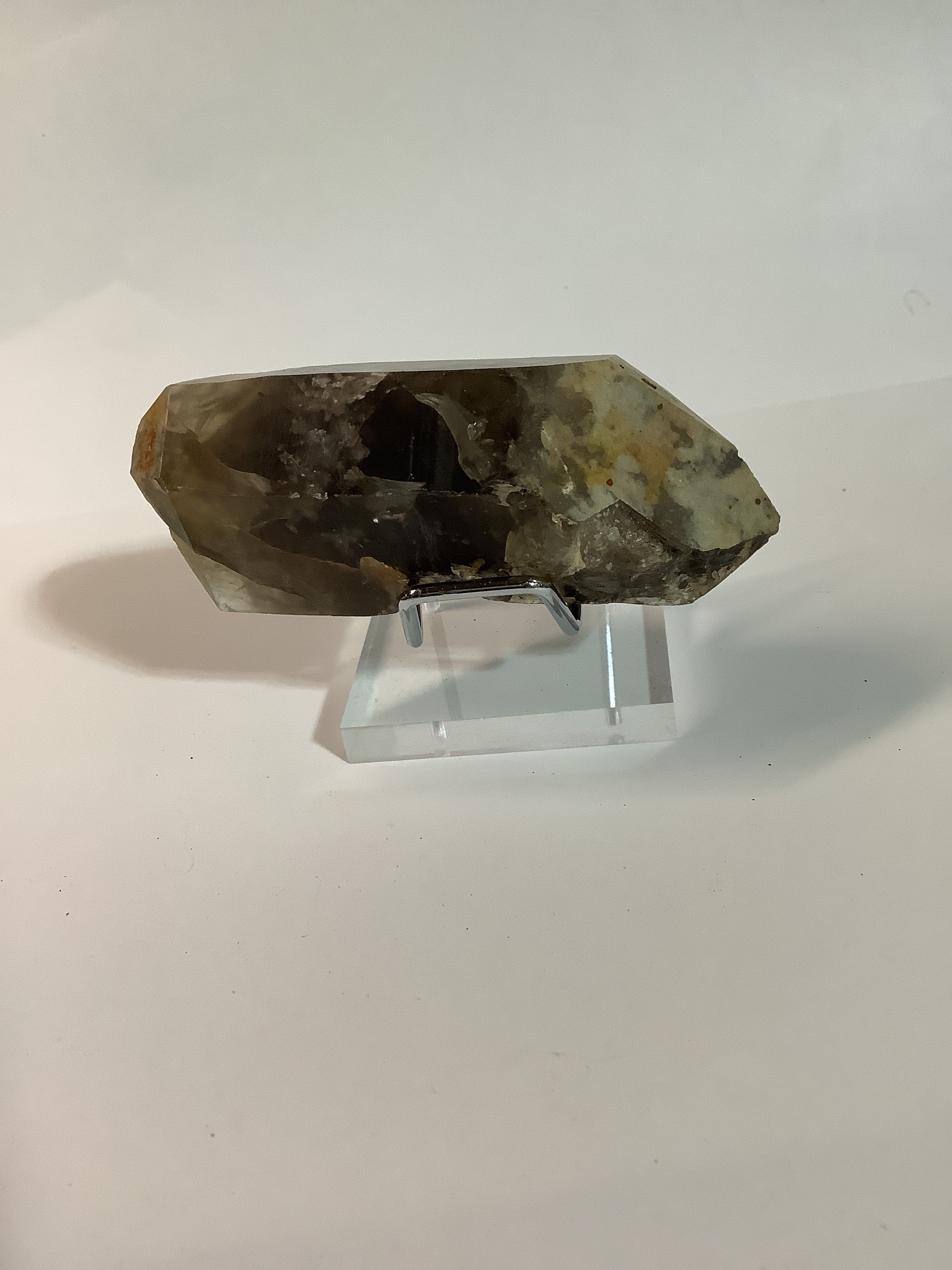 Large Arkansas Smoky Quartz Double Terminated Point with Oreo Phantom Caps - Acrylic Display Stand