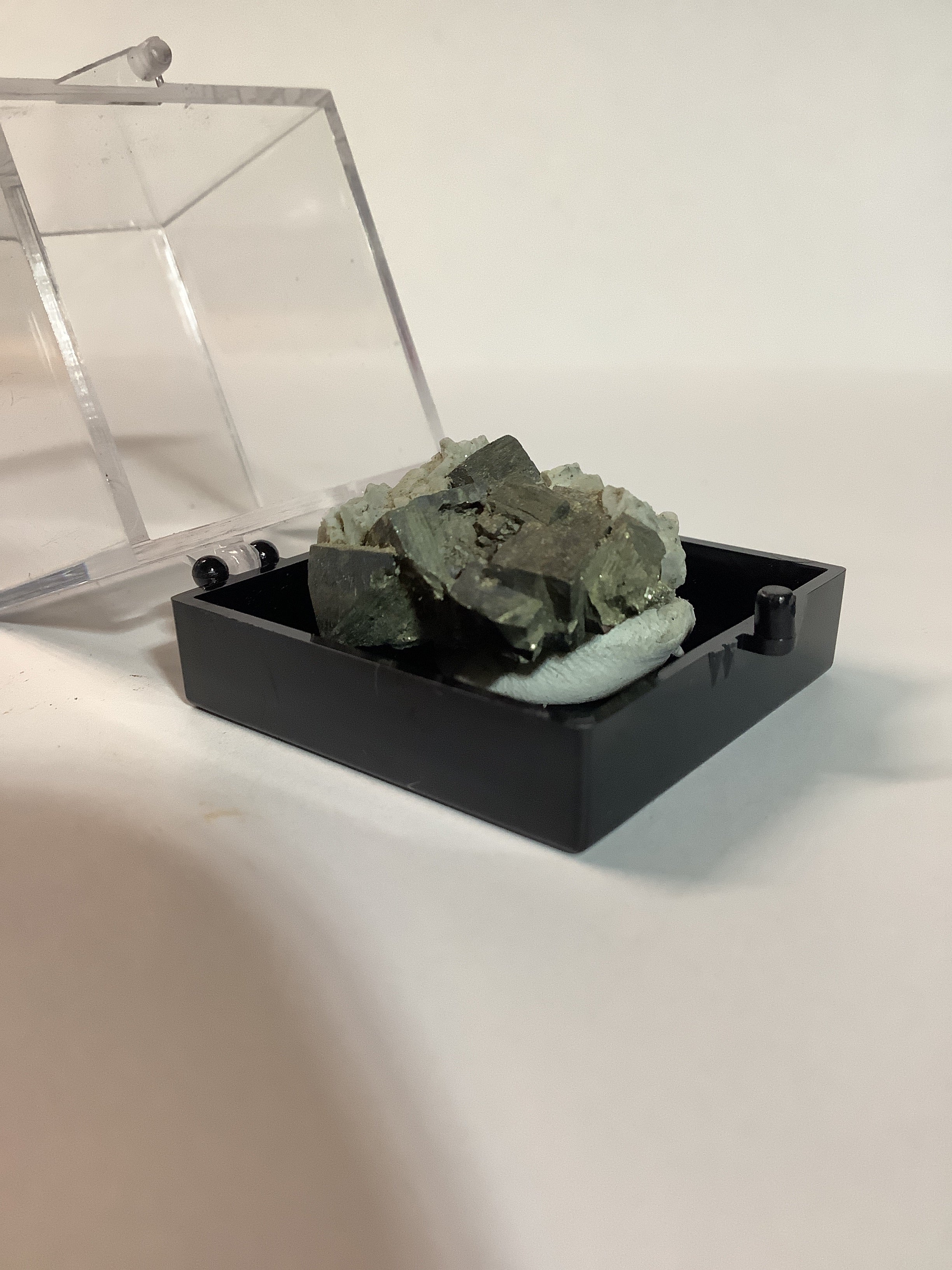 Arkansas Pyrite Cubes with Barite Matrix in Acrylic Display Case - Specimen #3