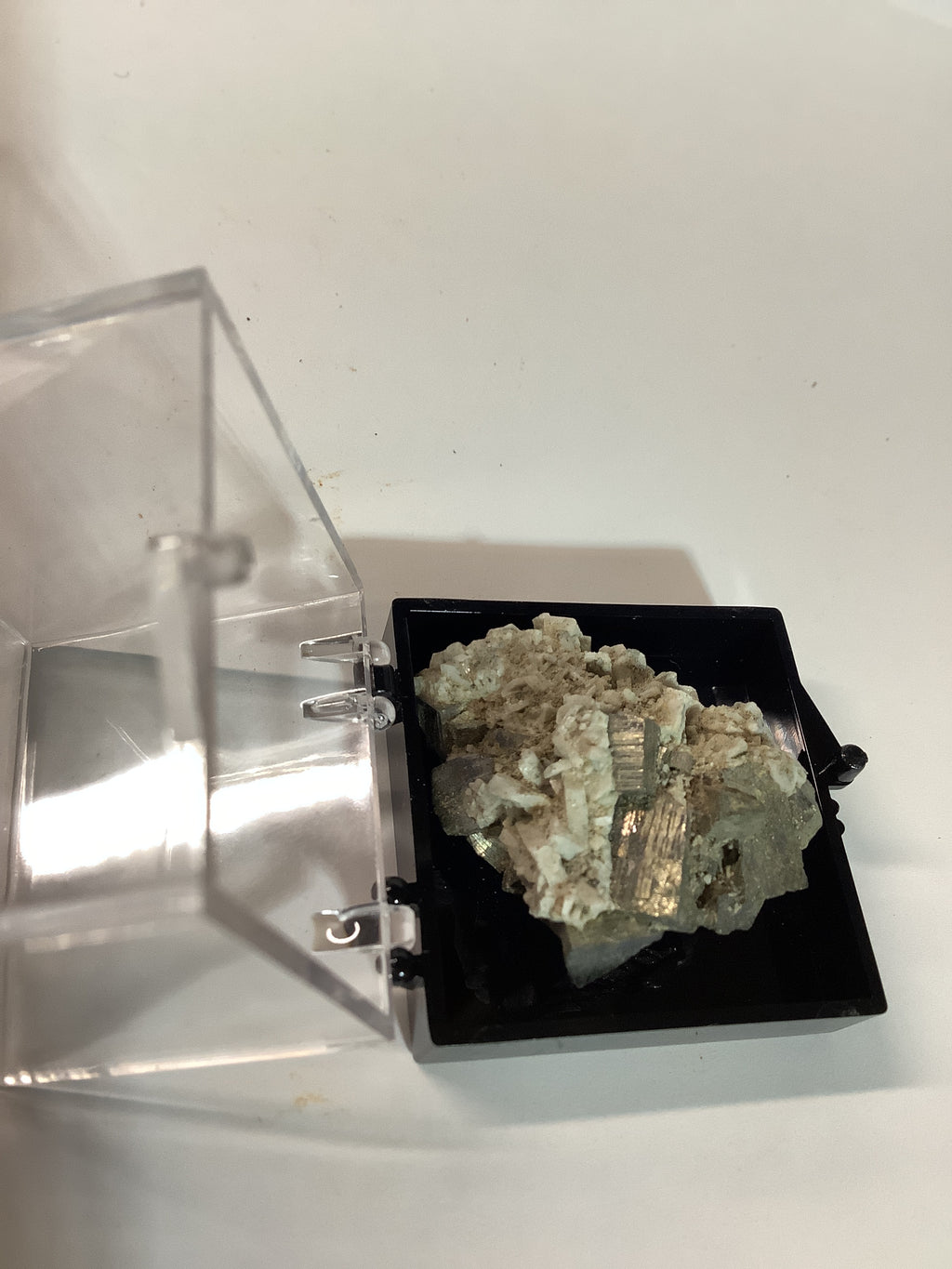 Arkansas Pyrite Cubes with Barite Matrix in Acrylic Display Case - Specimen #3