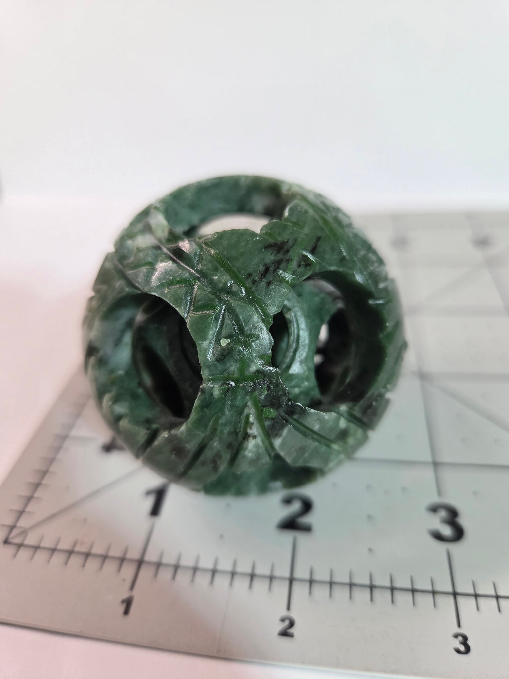 Green Jade Puzzle Ball Carved Sphere - Specimen A
