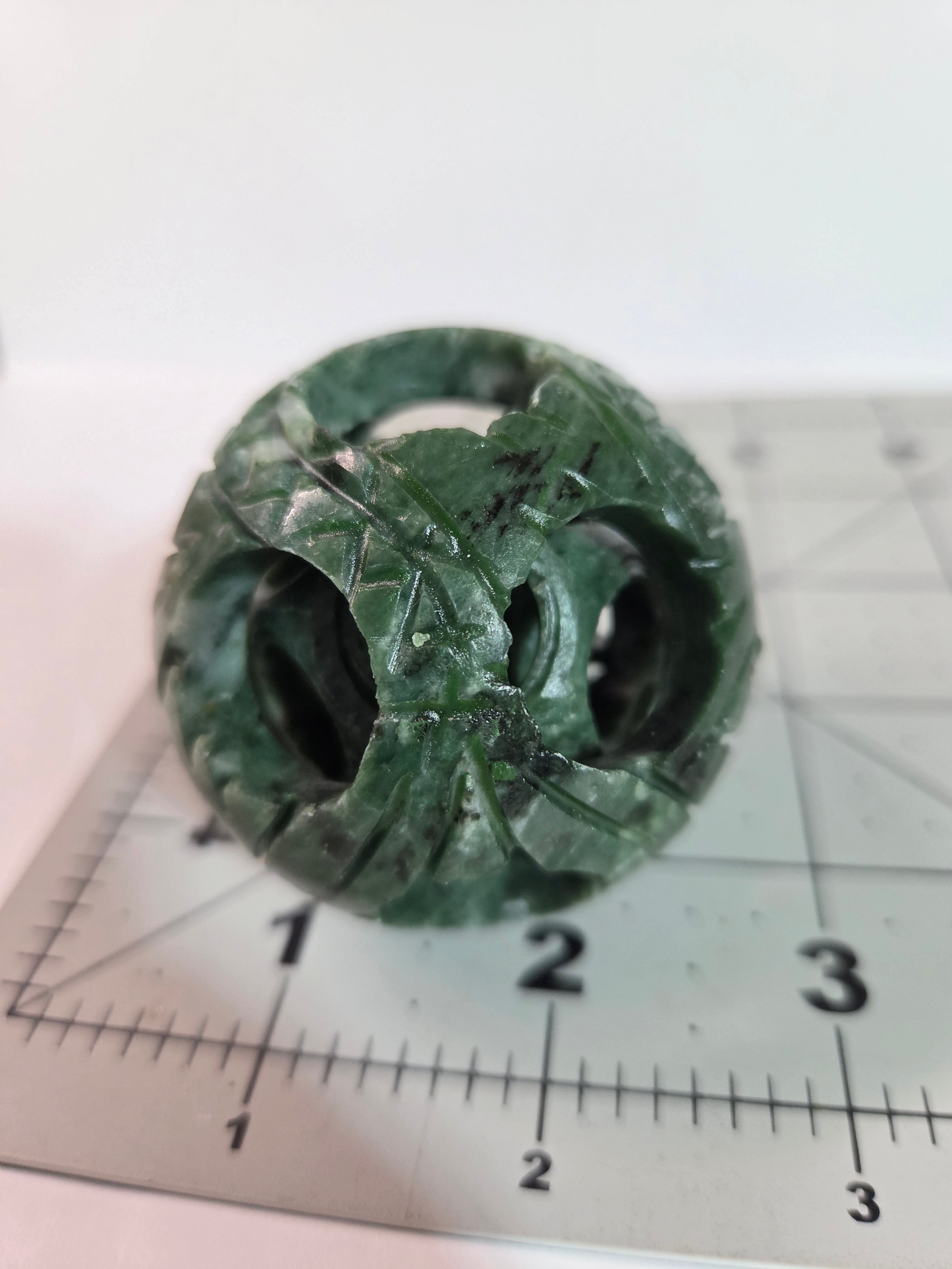 Green Jade Puzzle Ball Carved Sphere - Specimen A