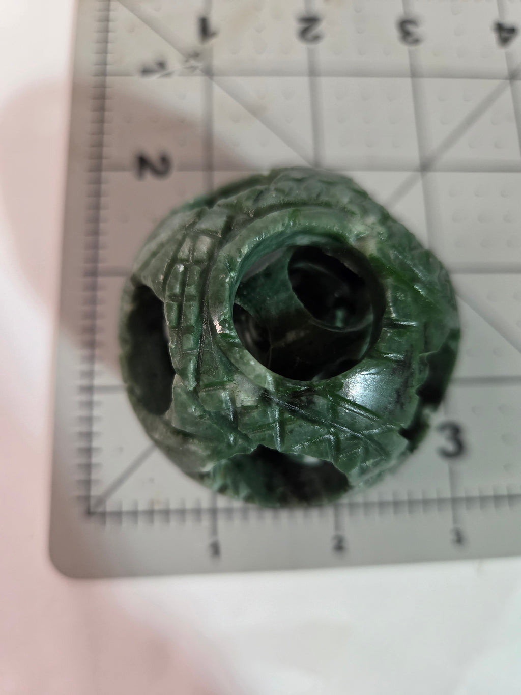 Green Jade Puzzle Ball Carved Sphere - Specimen B