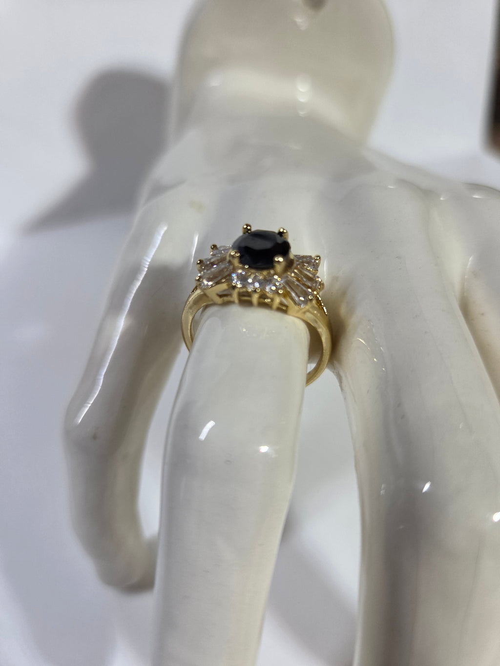 Dark Garnet Halo Ring – Specimen 1 | Size 7 | Gold-Tone Costume Jewelry