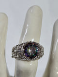 Mystic Topaz-Style Filigree Cocktail Ring – Specimen 9 | Size 8 | Silver-Tone Costume Jewelry
