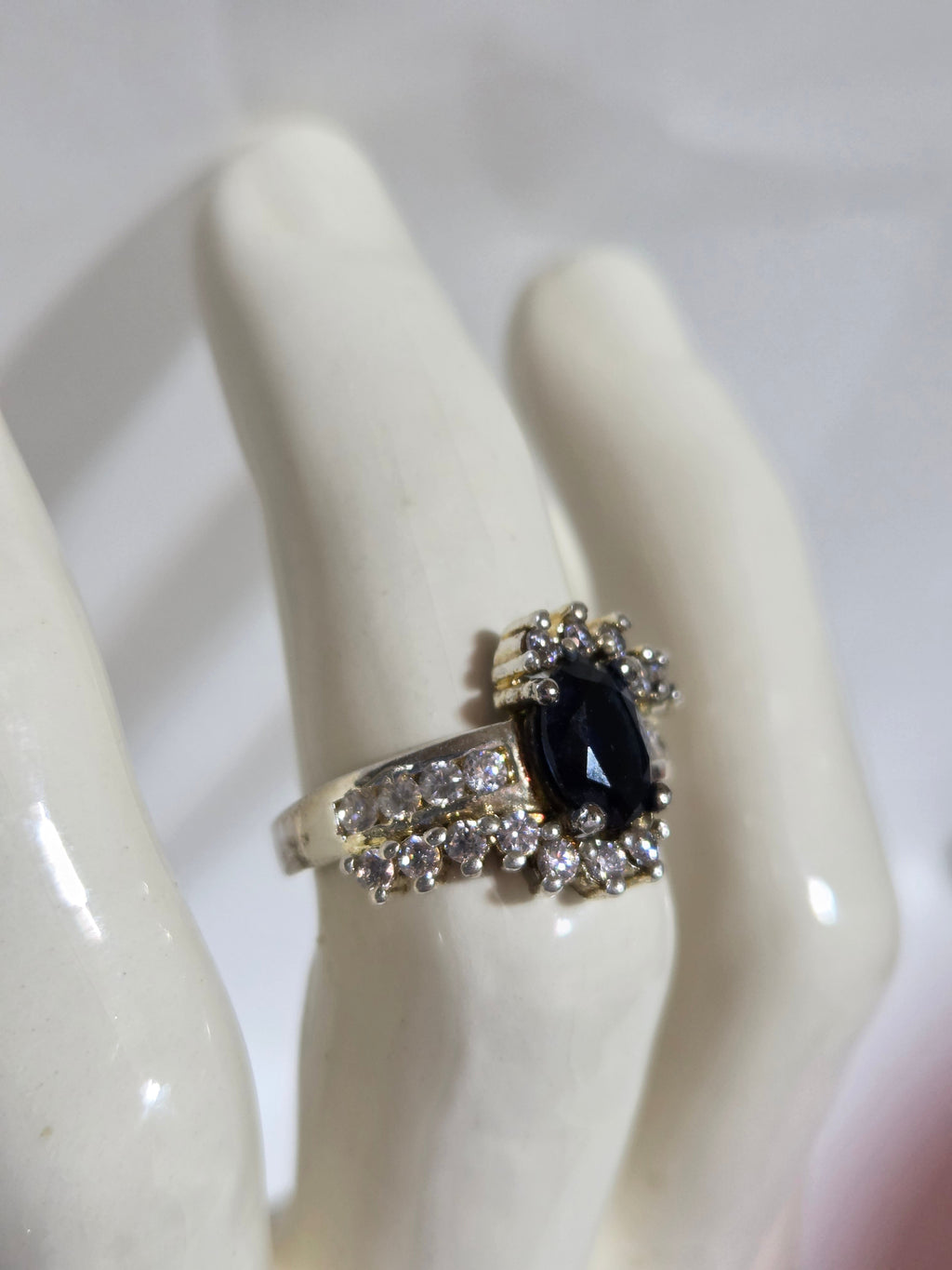 Deep Blue Sapphire-Style Halo Ring – Specimen 4 | Size 6 | Silver-Tone Costume Jewelry