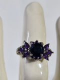 Dark Blue & Purple Starburst Cocktail Ring – Specimen 7 | Size 6 | Silver-Tone Costume Jewelry