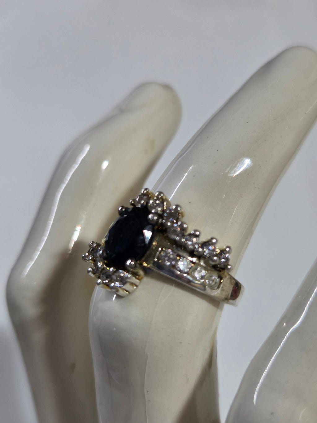 Deep Blue Sapphire-Style Halo Ring – Specimen 4 | Size 6 | Silver-Tone Costume Jewelry