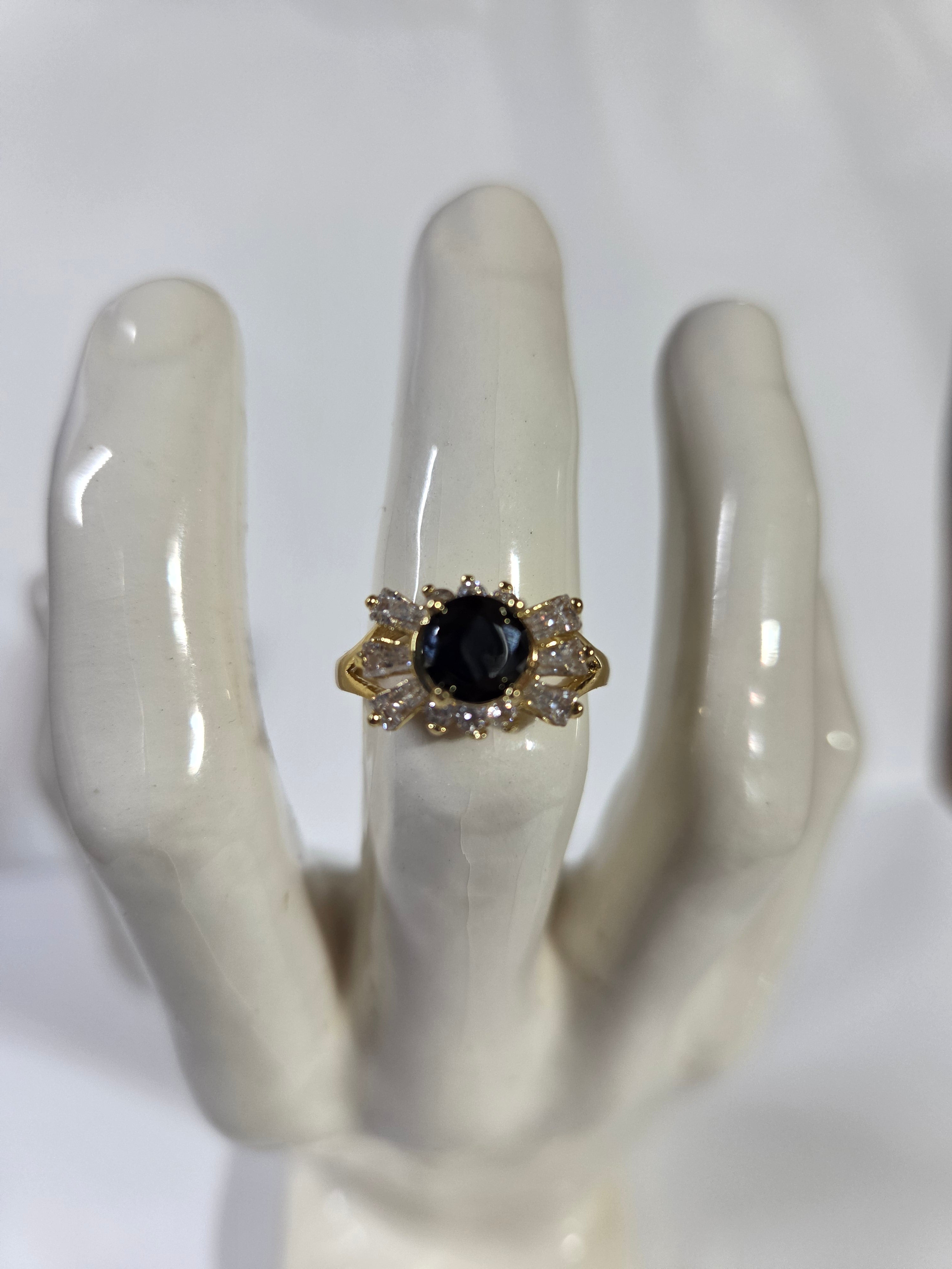Dark Garnet Halo Ring – Specimen 1 | Size 7 | Gold-Tone Costume Jewelry