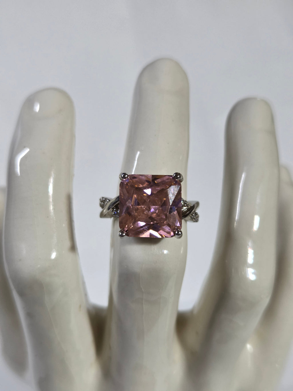 Pink Cushion-Cut Stone Ring – Specimen 2 | Size 6 | Silver-Tone Costume Jewelry