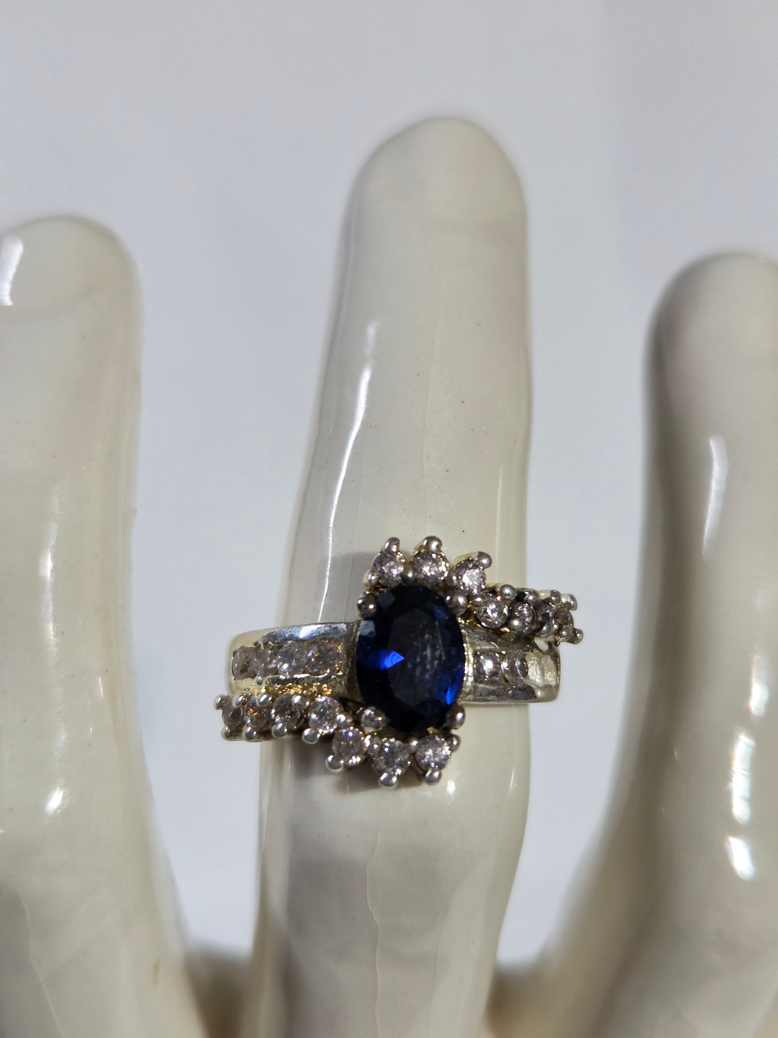 Deep Blue Sapphire-Style Halo Ring – Specimen 4 | Size 6 | Silver-Tone Costume Jewelry