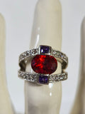 Red & Purple Split-Shank Cocktail Ring – Specimen 8 | Size 6 | Silver-Tone Costume Jewelry