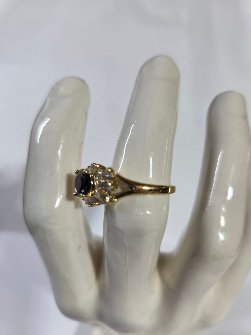 Dark Garnet Halo Ring – Specimen 1 | Size 7 | Gold-Tone Costume Jewelry