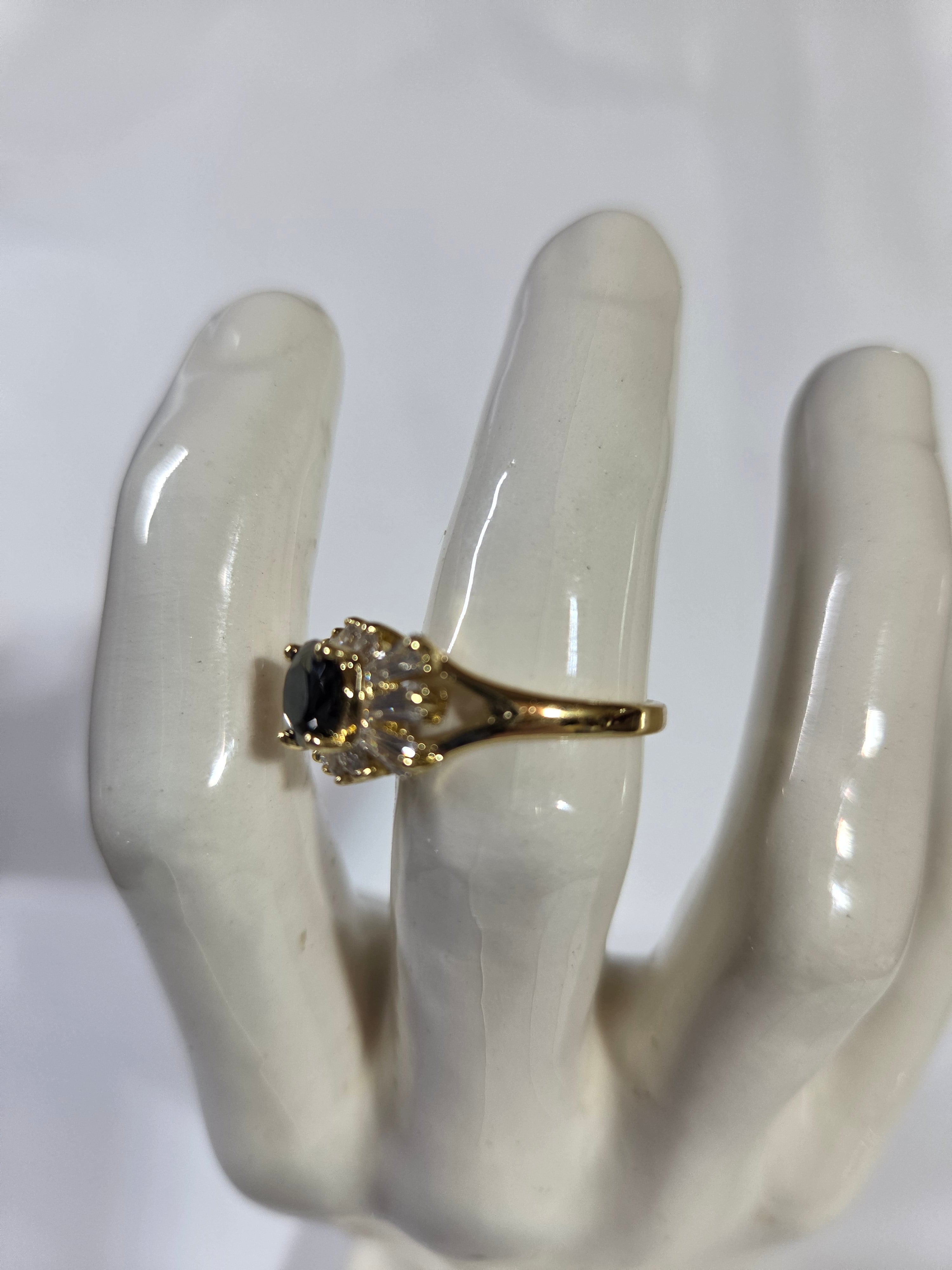 Dark Garnet Halo Ring – Specimen 1 | Size 7 | Gold-Tone Costume Jewelry