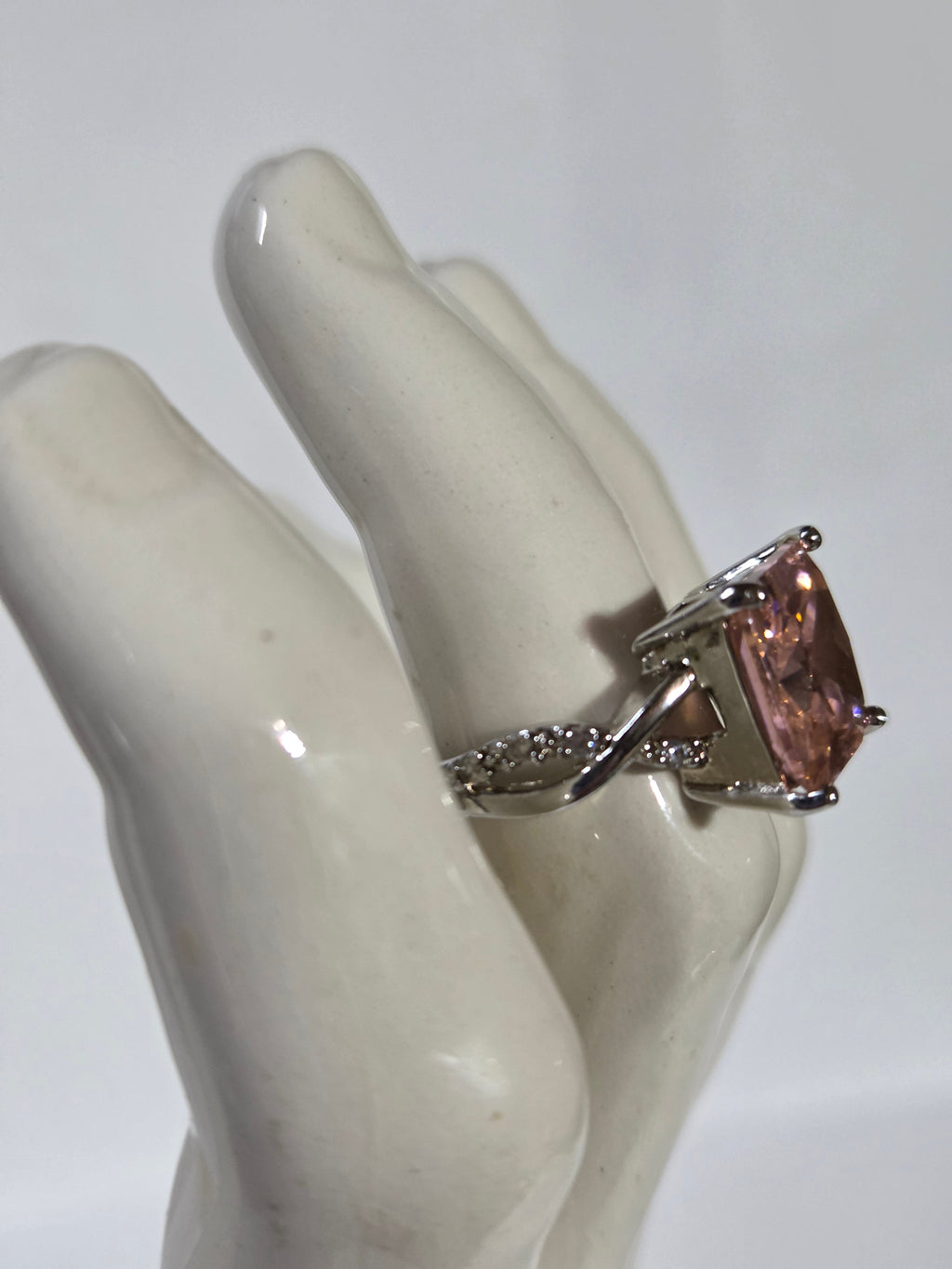 Pink Cushion-Cut Stone Ring – Specimen 2 | Size 6 | Silver-Tone Costume Jewelry