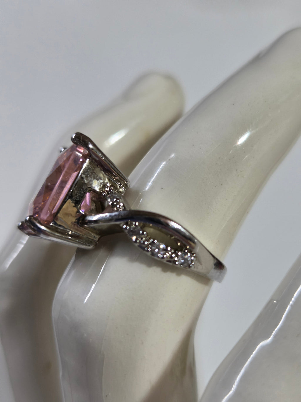 Pink Cushion-Cut Stone Ring – Specimen 2 | Size 6 | Silver-Tone Costume Jewelry