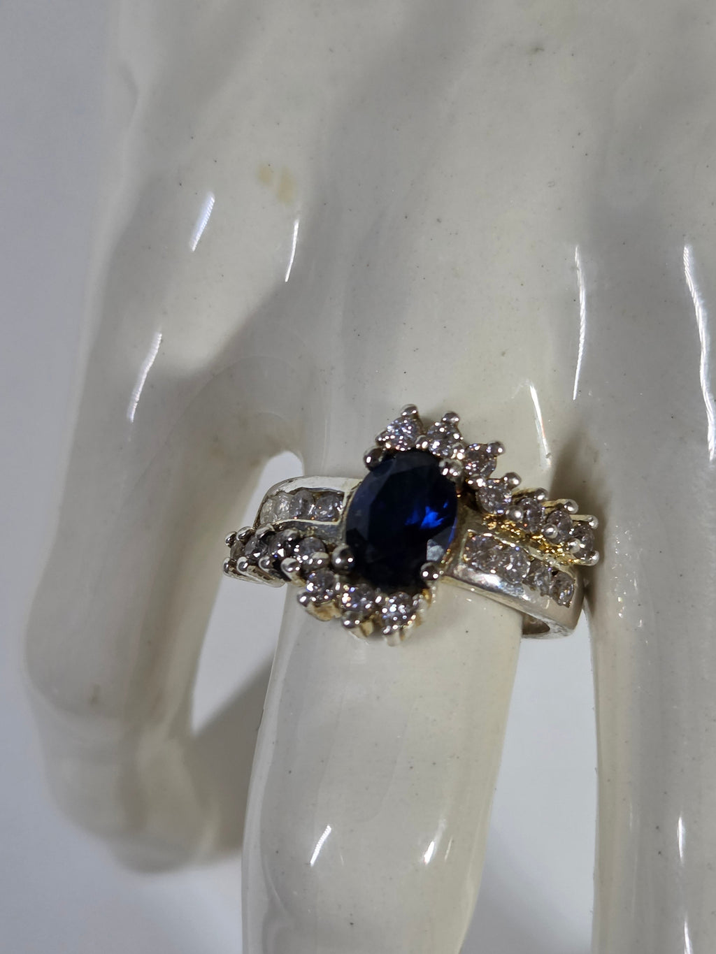 Deep Blue Sapphire-Style Halo Ring – Specimen 4 | Size 6 | Silver-Tone Costume Jewelry