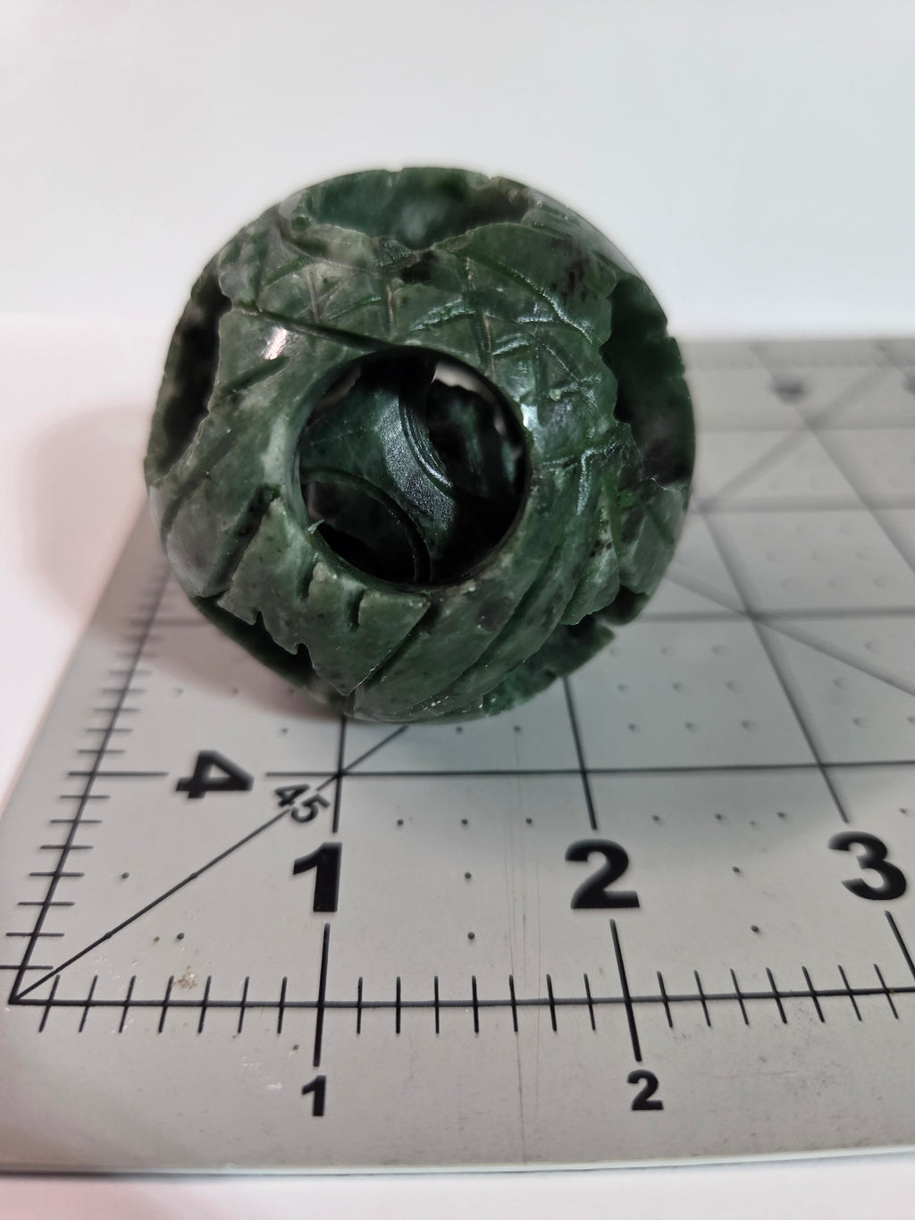 Green Jade Puzzle Ball Carved Sphere - Specimen A