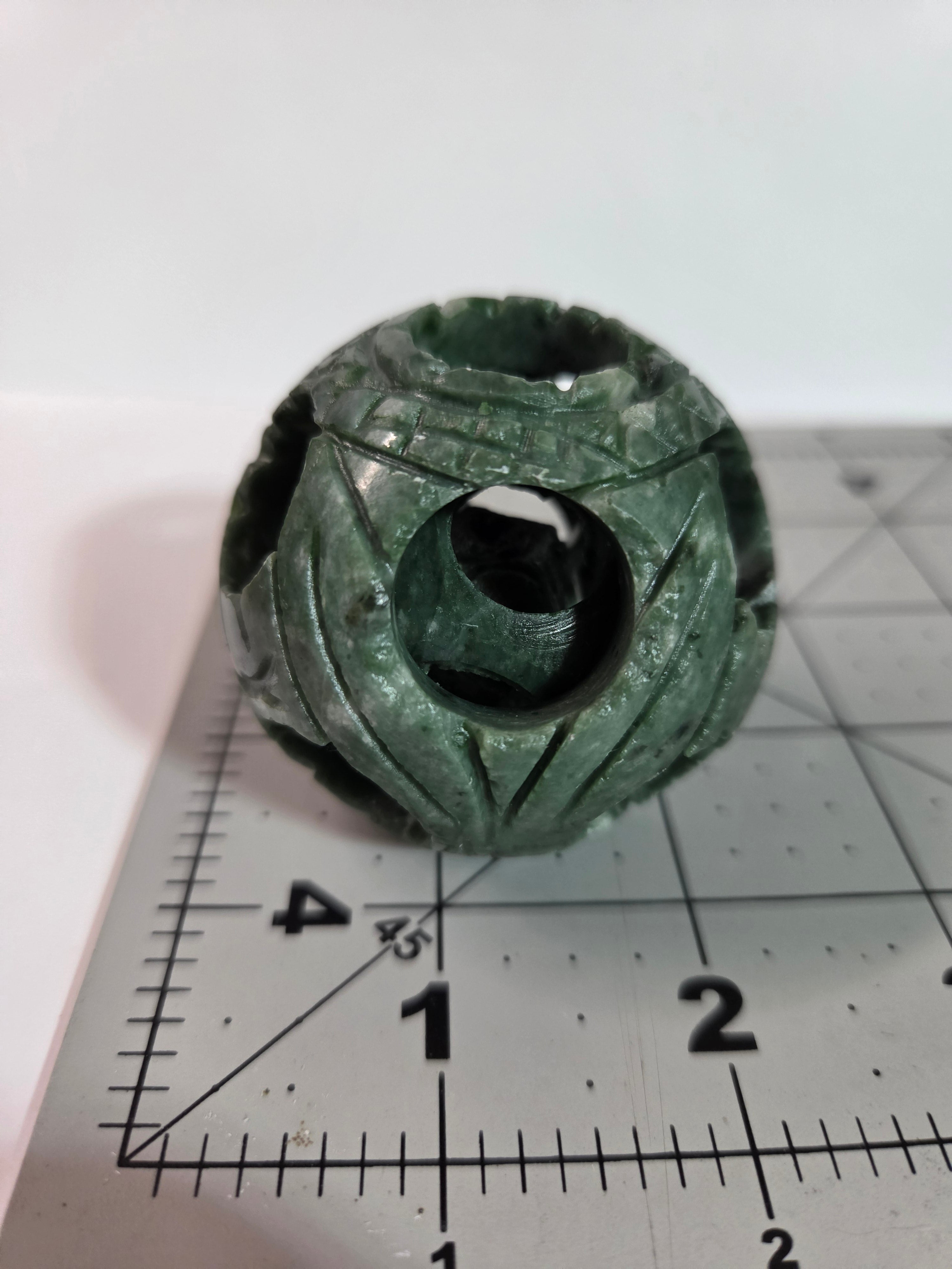 Green Jade Puzzle Ball Carved Sphere - Specimen B